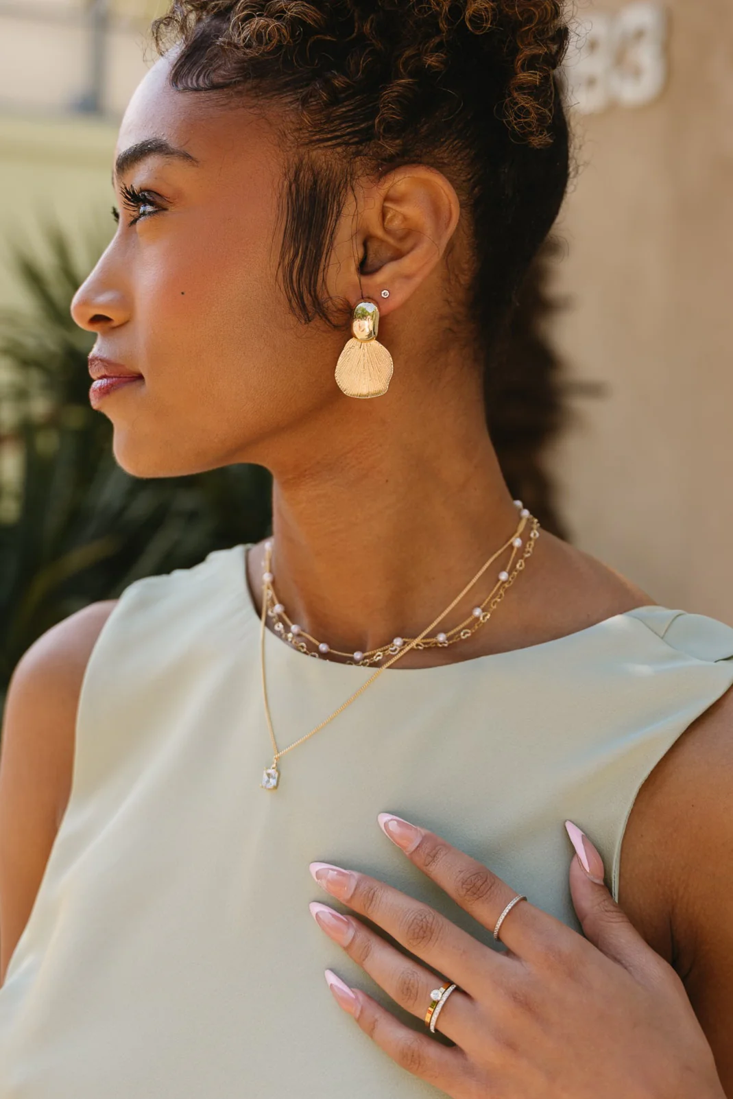 Sarah Layered Gold & Pearl Necklace Set - Image 2
