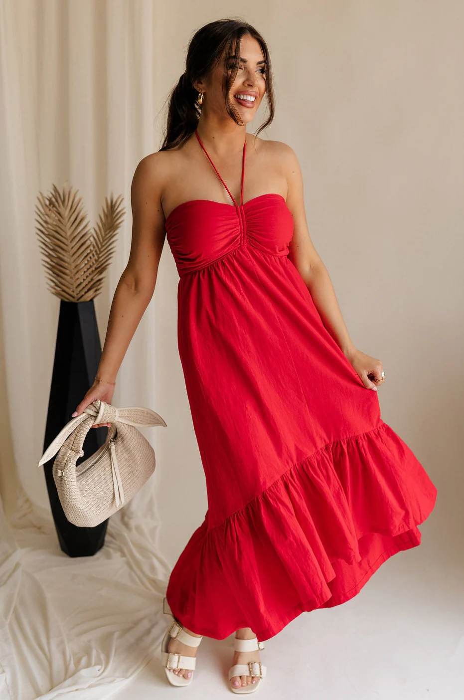 Sarah Red Ruffle Hem Midi Dress - Image 2