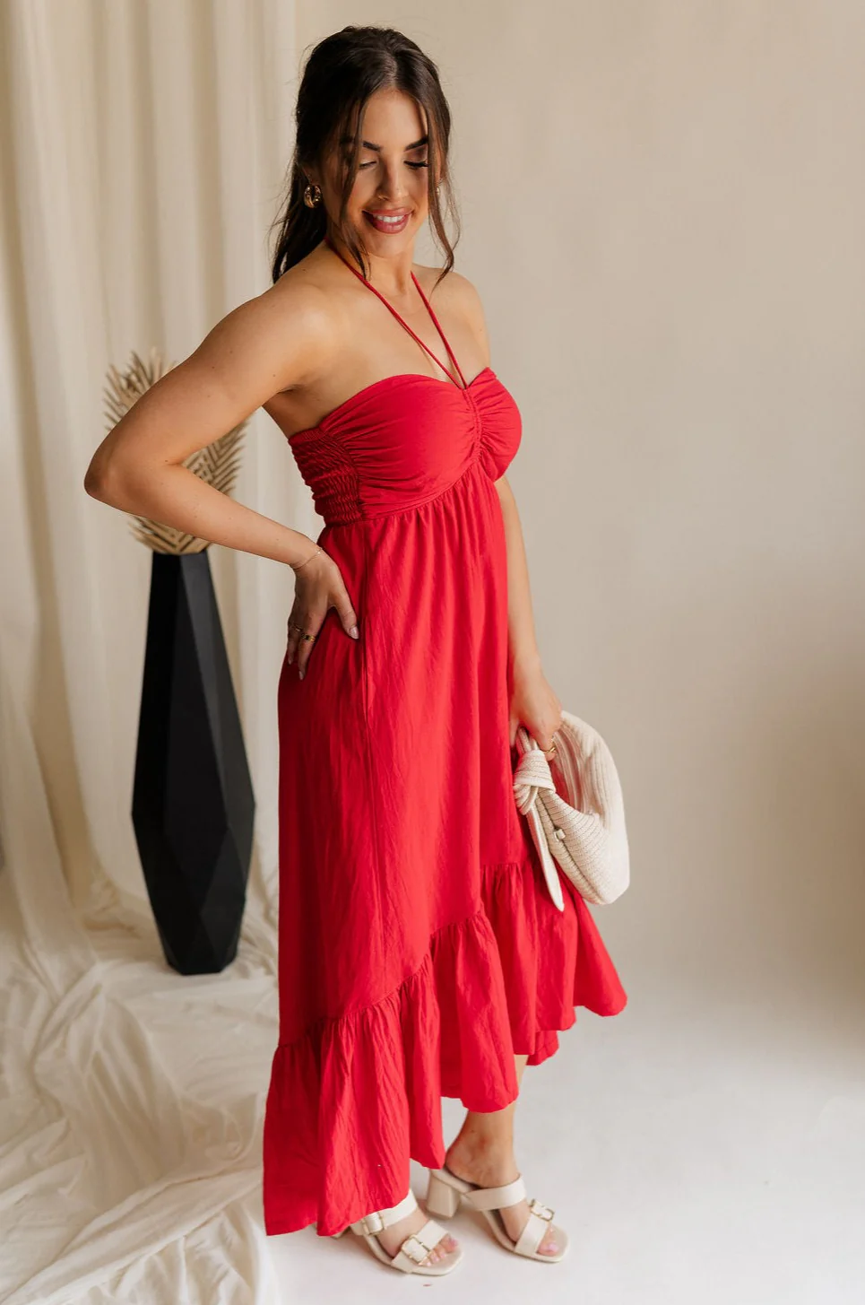 Sarah Red Ruffle Hem Midi Dress - Image 6