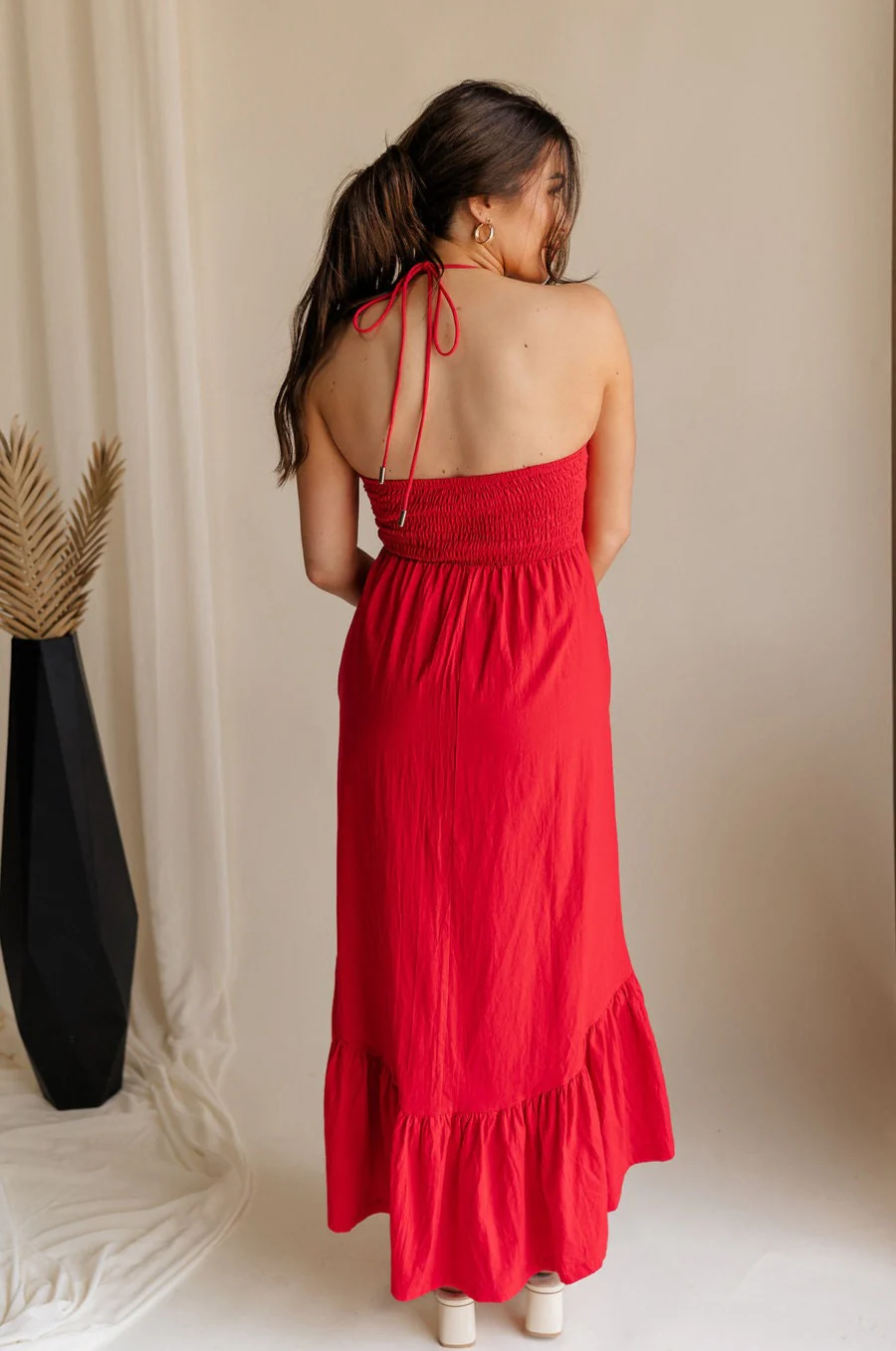 Sarah Red Ruffle Hem Midi Dress - Image 8