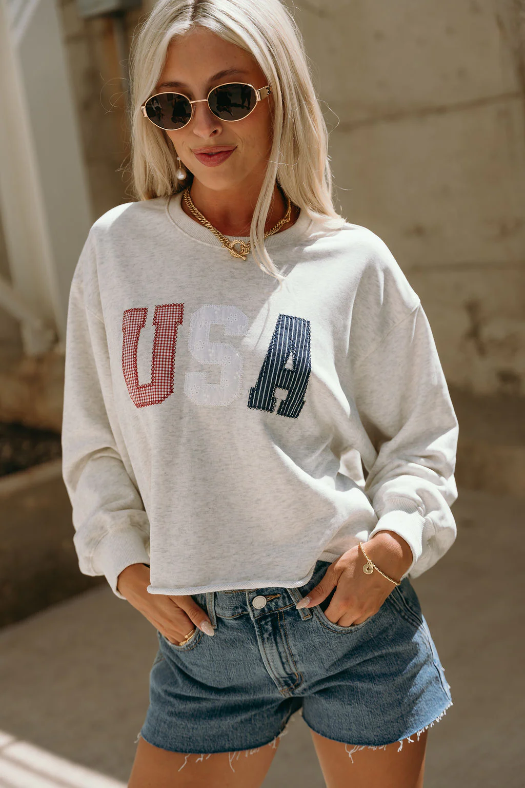 Sarah USA Heather Grey Multi Cropped Sweatshirt - Image 5
