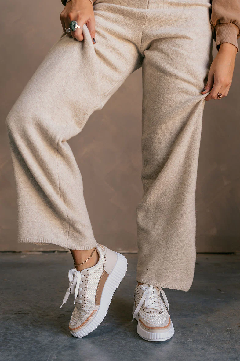 Sarki White Multi Textured Lace Up Sneakers - Image 2