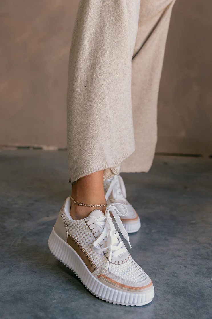 Sarki White Multi Textured Lace Up Sneakers - Image 3