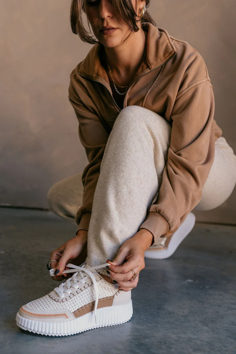 Sarki White Multi Textured Lace Up Sneakers - Image 5
