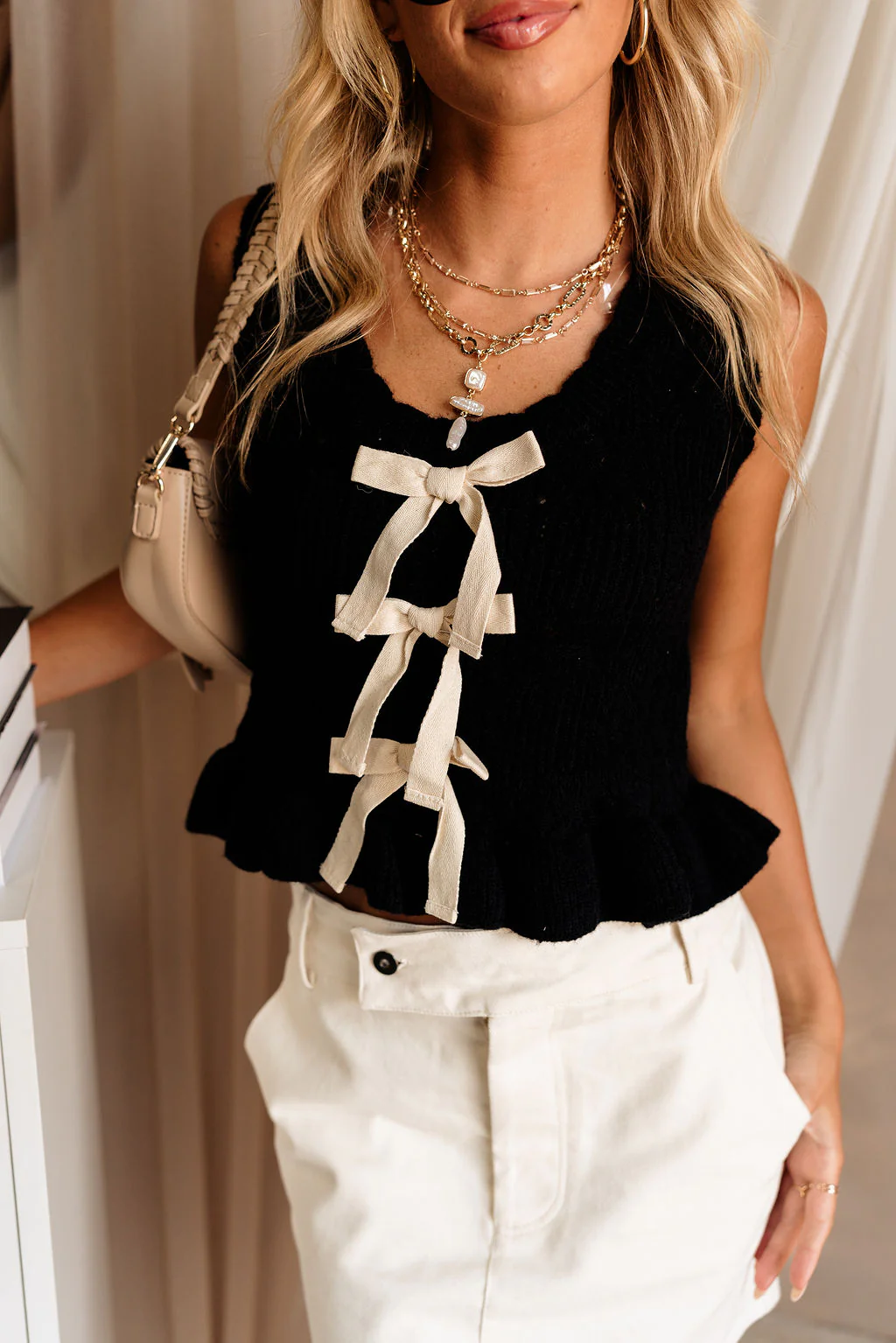 Sasha Black Bow Sweater Tank - Image 2