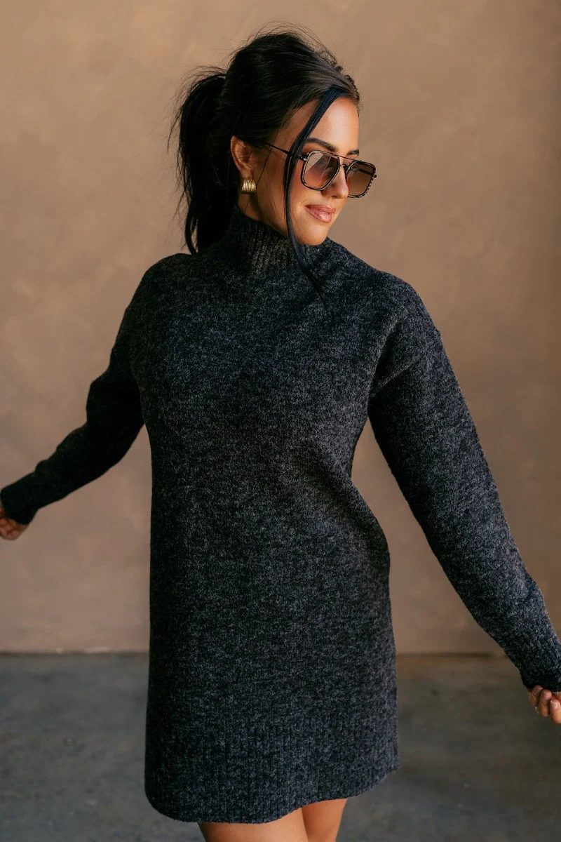 Sasha Black Mock Neck Sweater Dress - Image 2