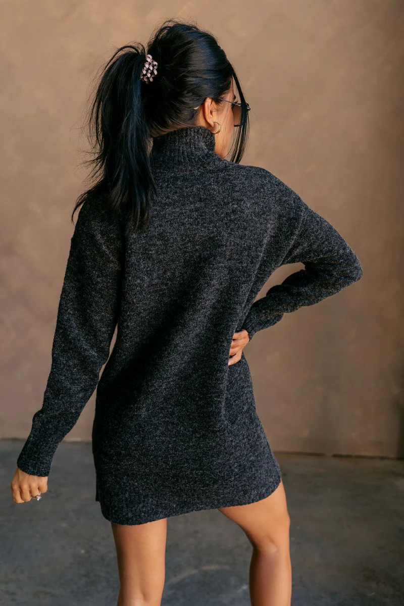 Sasha Black Mock Neck Sweater Dress - Image 7