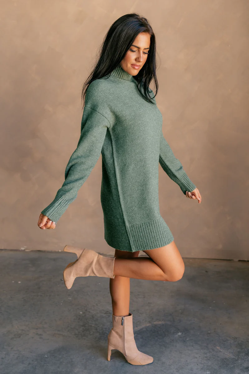Sasha Green Mock Neck Sweater Dress - Image 8