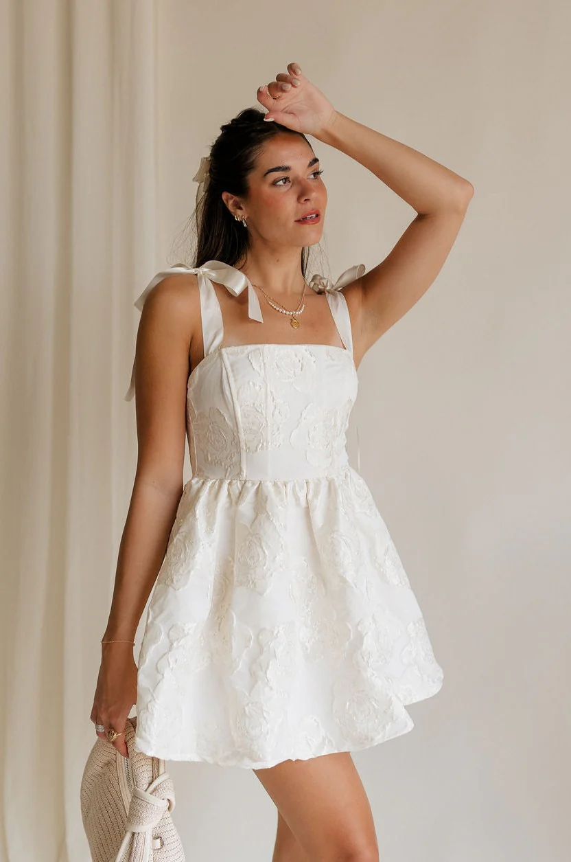 Sasha Off White Tie Strap Mini Dress