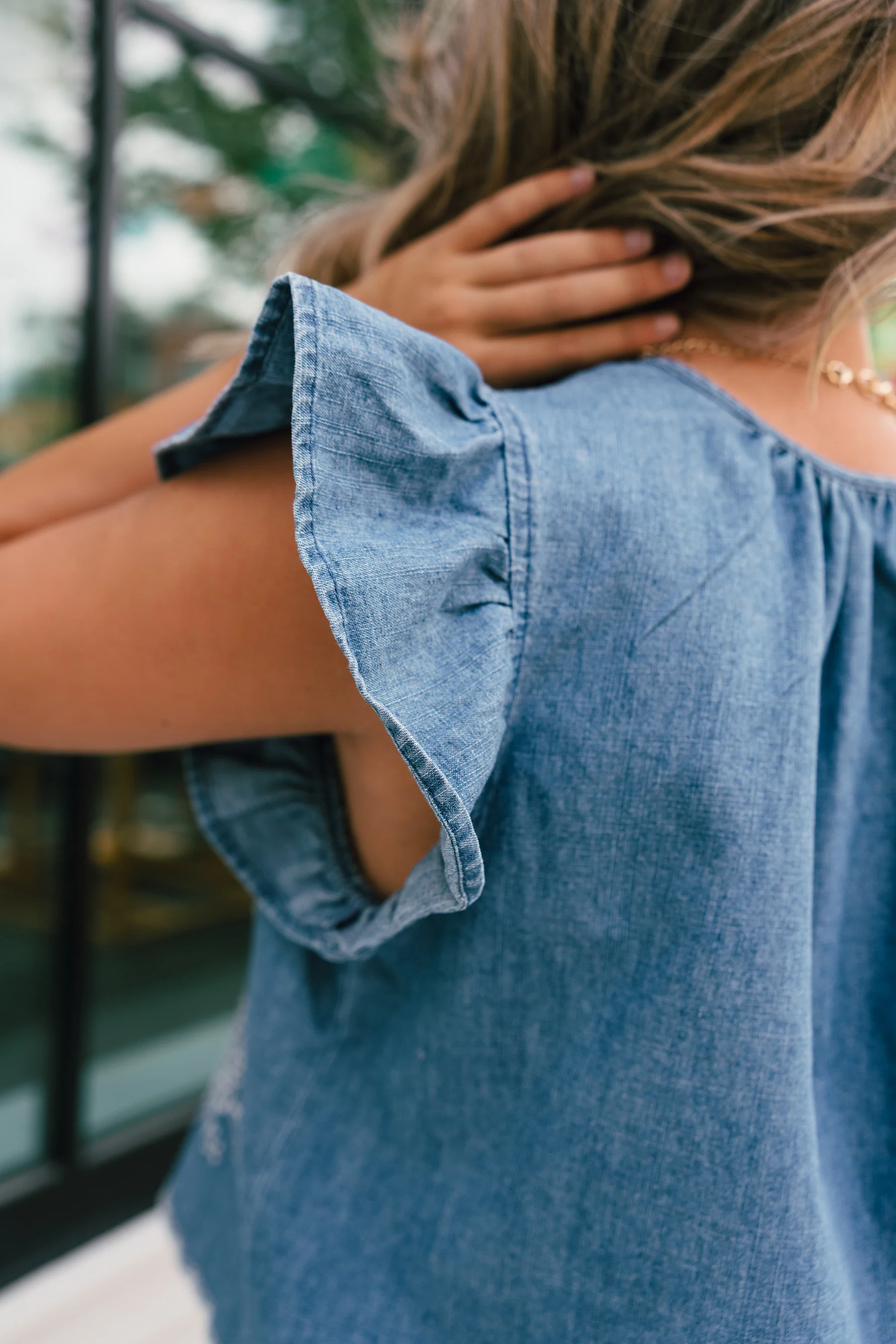 Savanna Blue Denim Embroidered Ruffle Top - Image 5