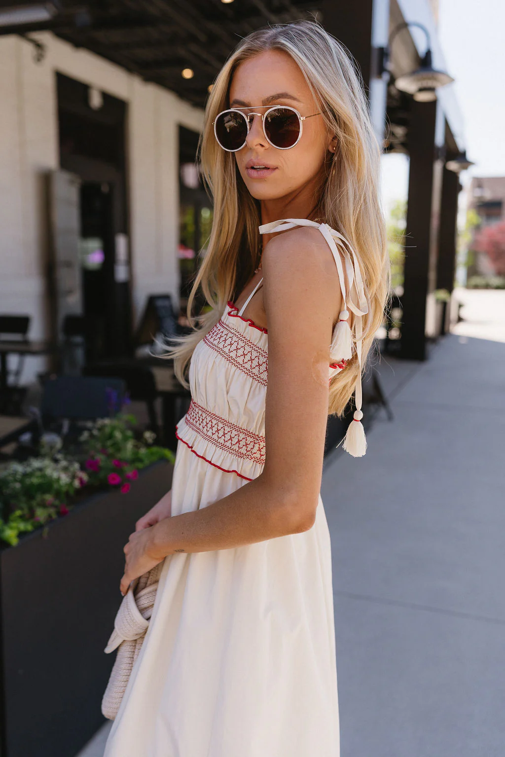Savannah Cream & Red Midi Dress - Image 8