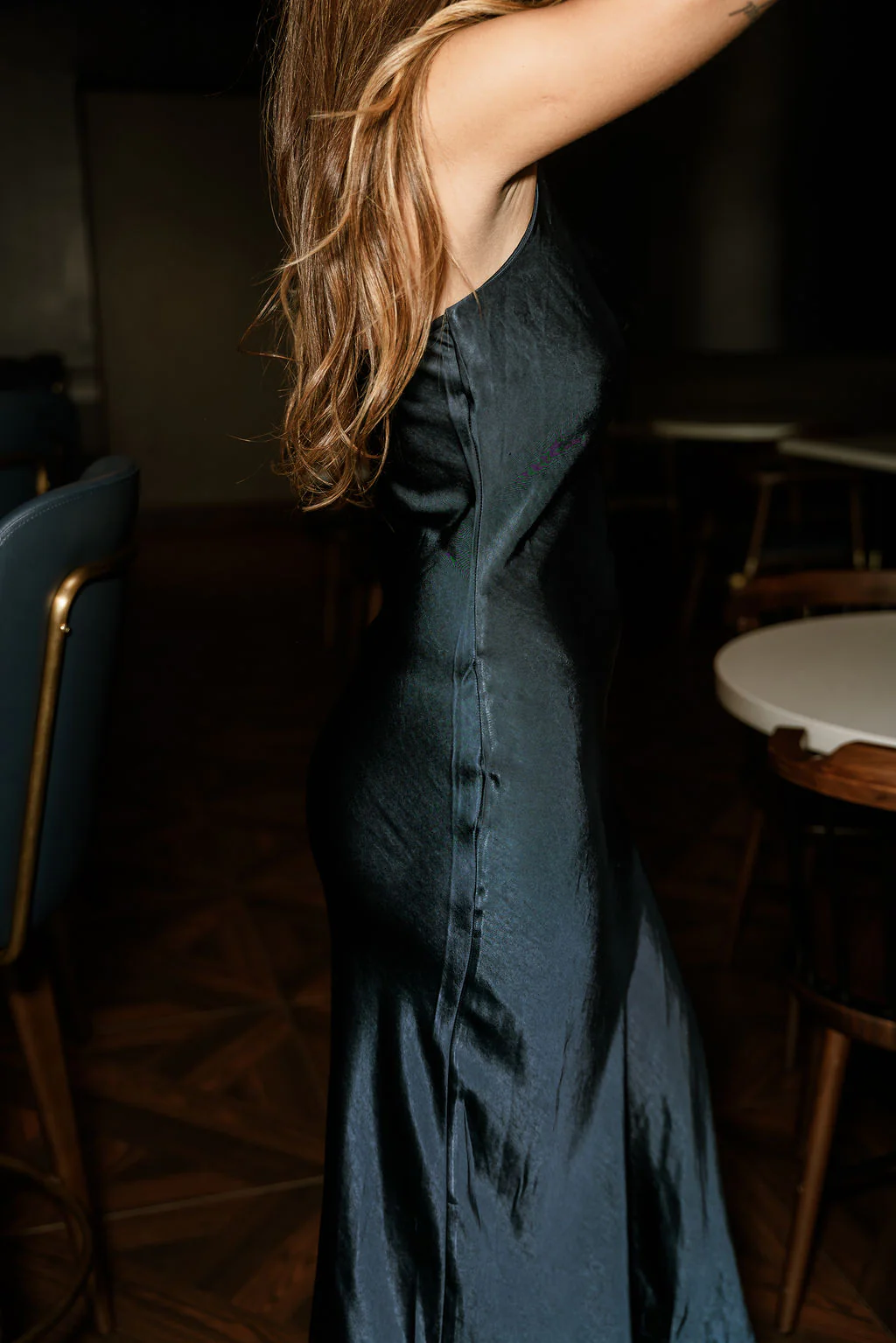 Sawyer Navy Blue Satin Midi Dress - Image 7