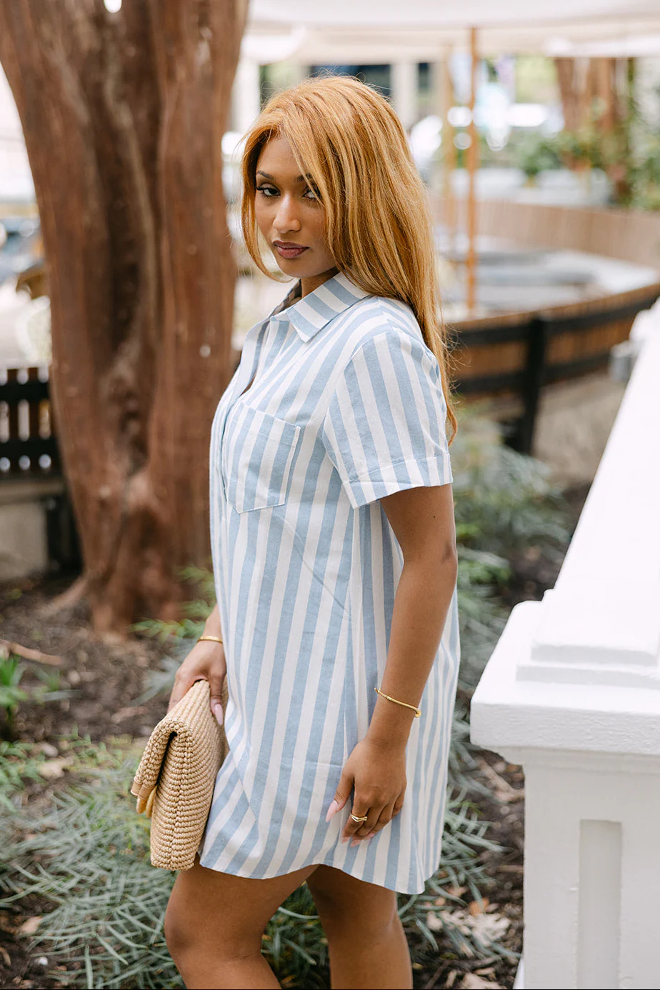 Saylor Blue & White Stripe Mini Dress - Image 4