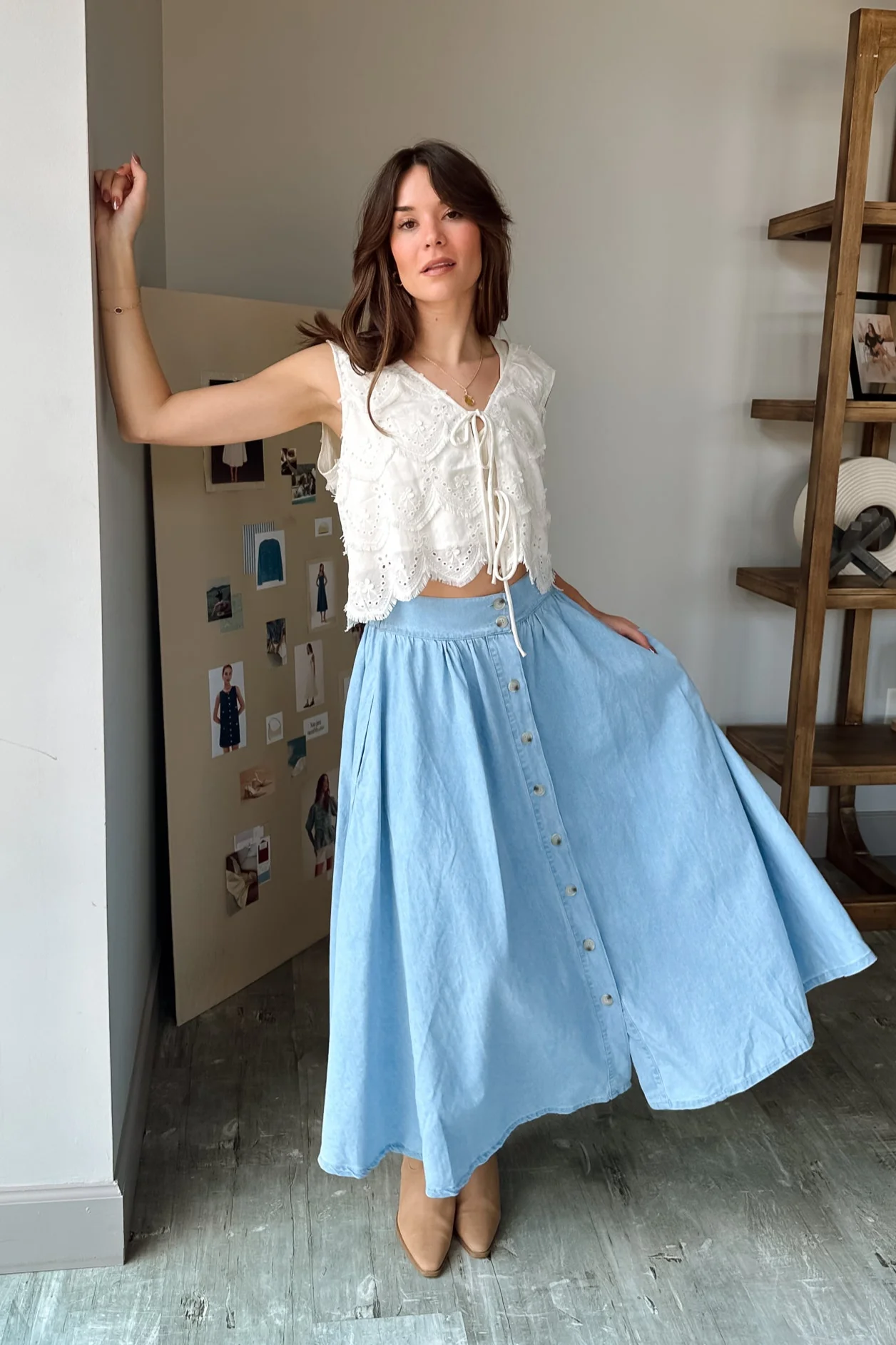 Saylor Light Denim Midi Skirt
