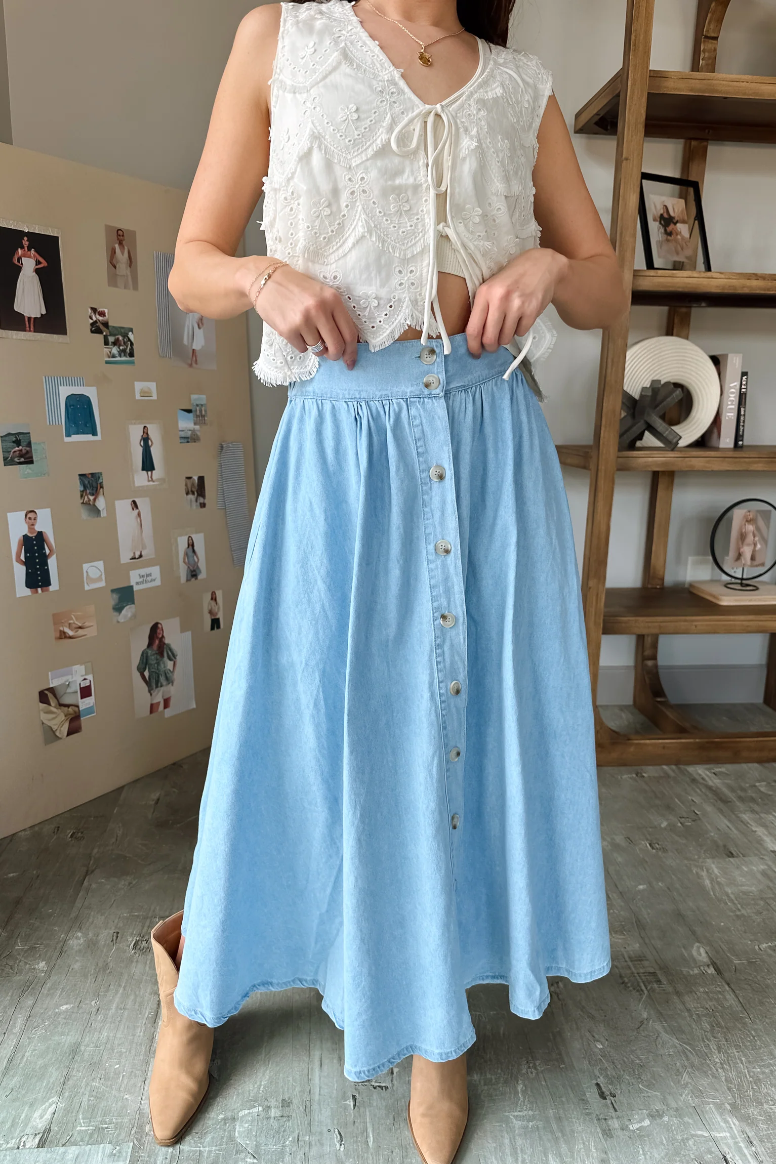 Saylor Light Denim Midi Skirt - Image 4