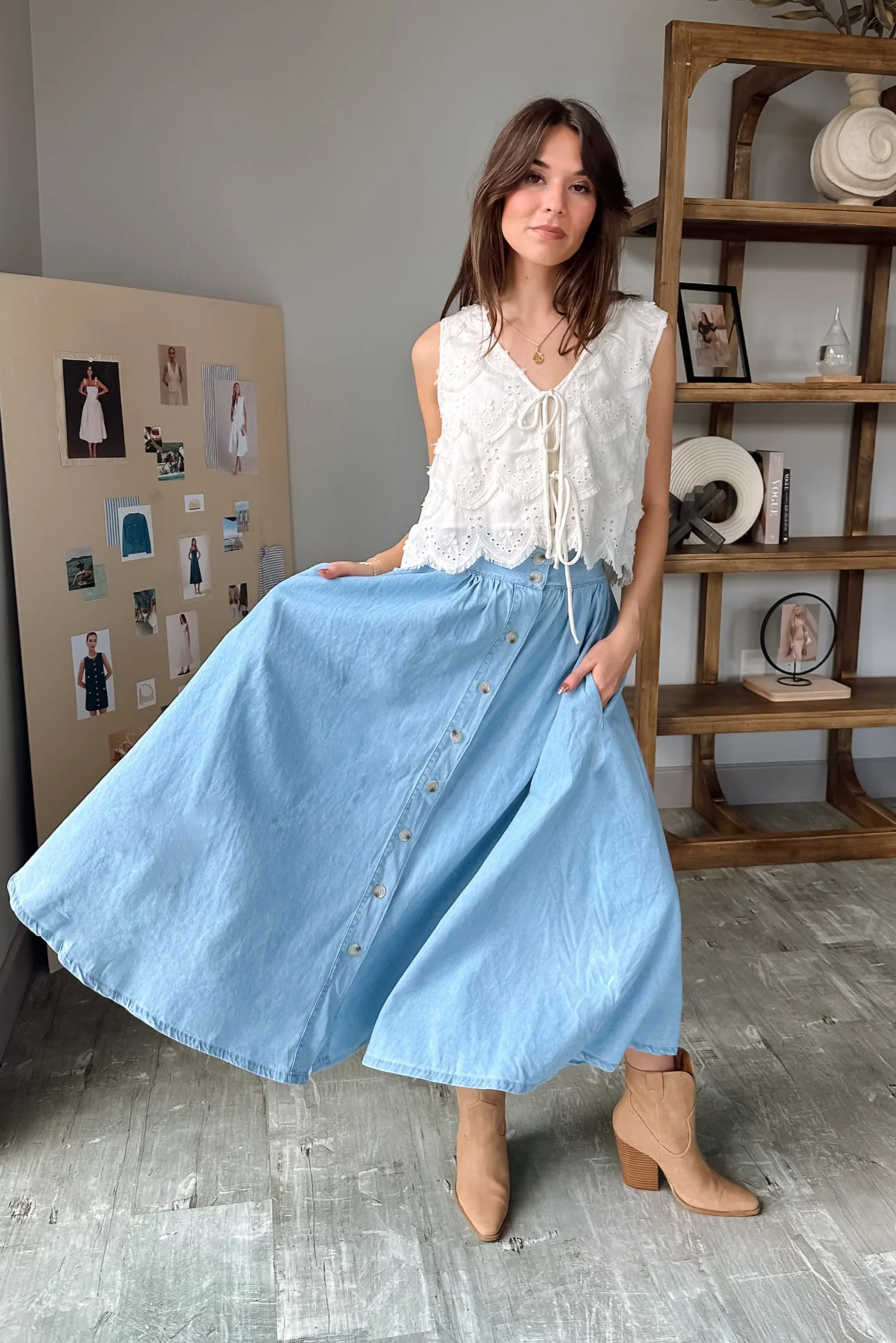 Saylor Light Denim Midi Skirt - Image 5