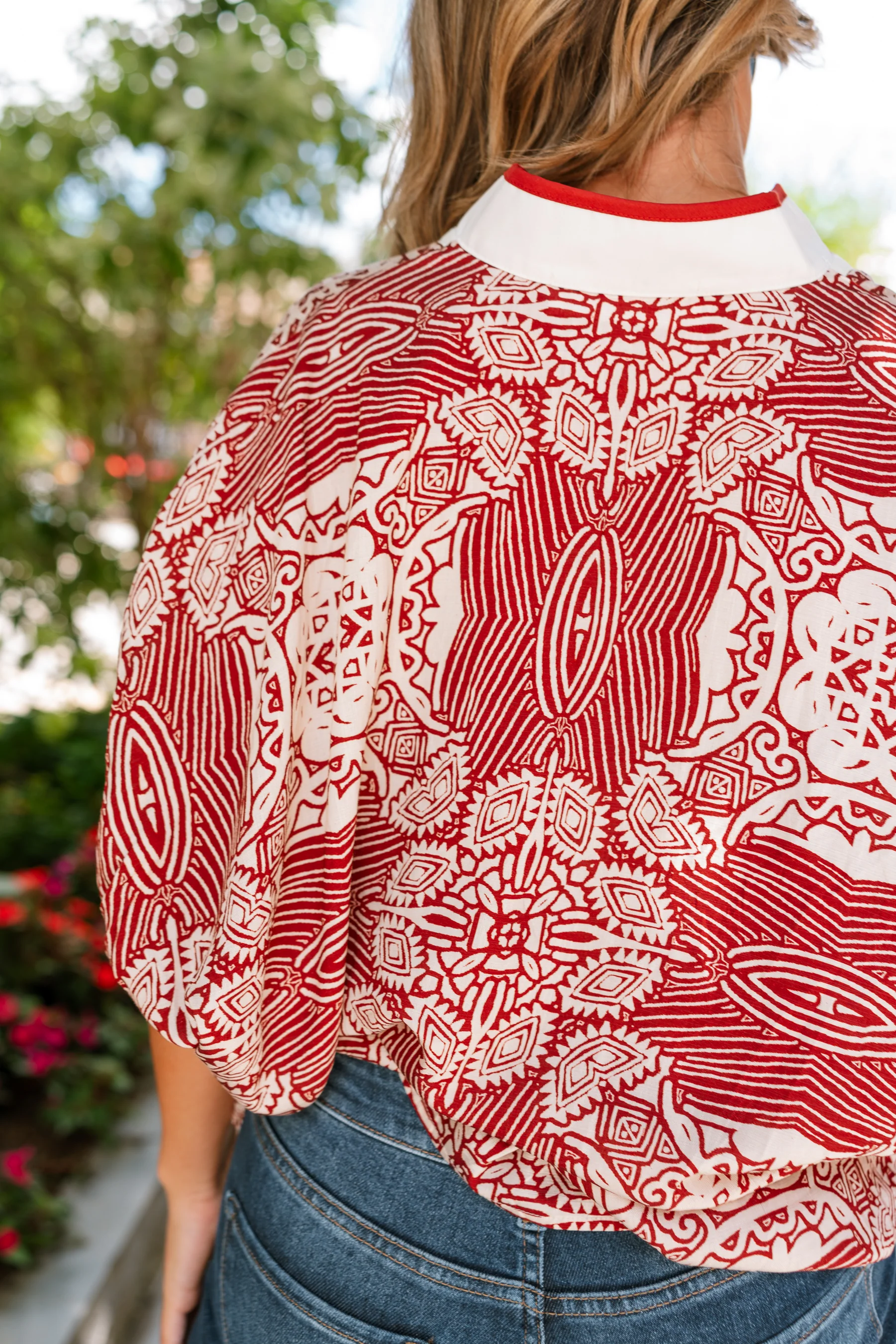 Saylor Rust & Cream Abstract Short Sleeve Top - Image 4