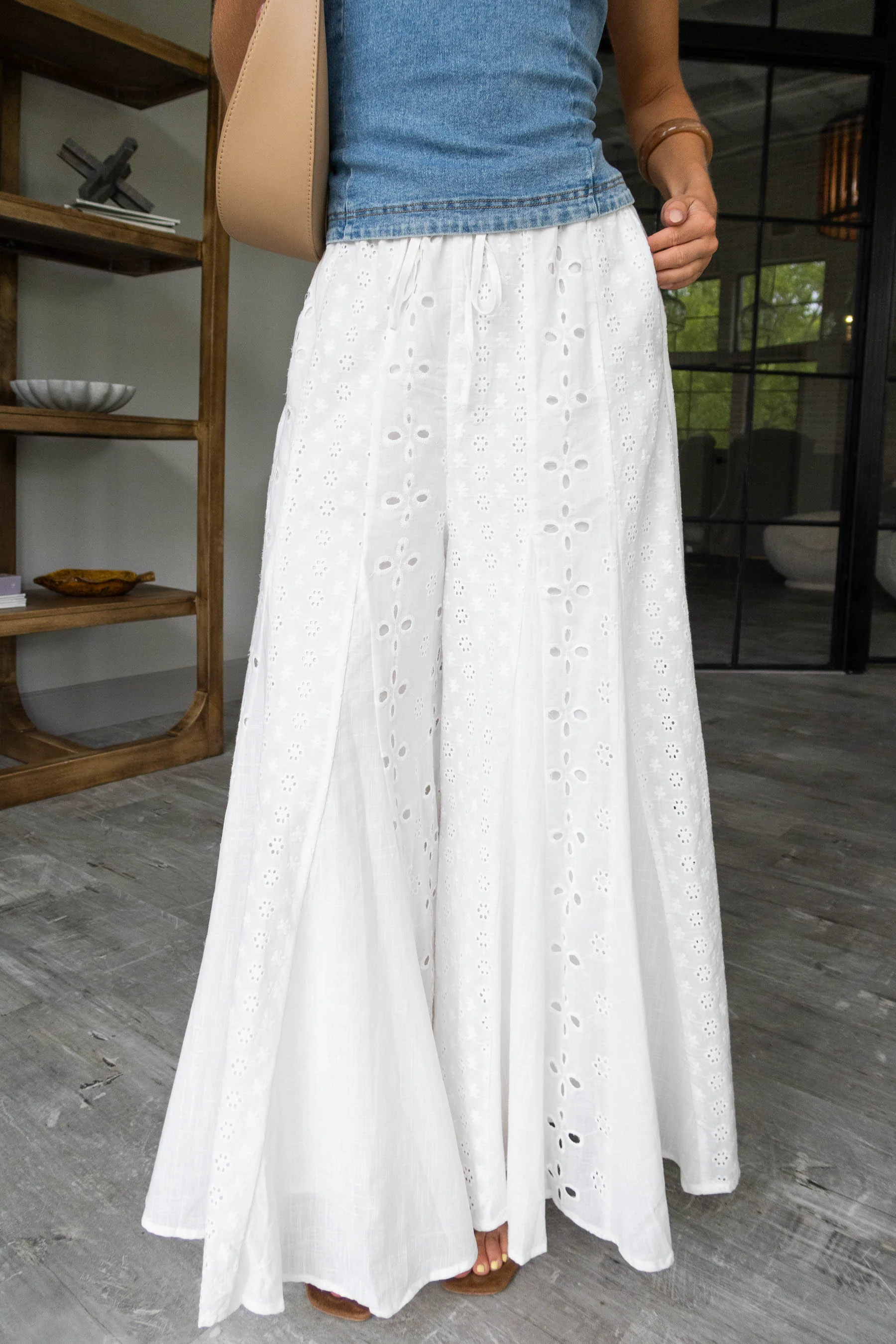 Saylor White Eyelet Wide Leg Pants - Image 2