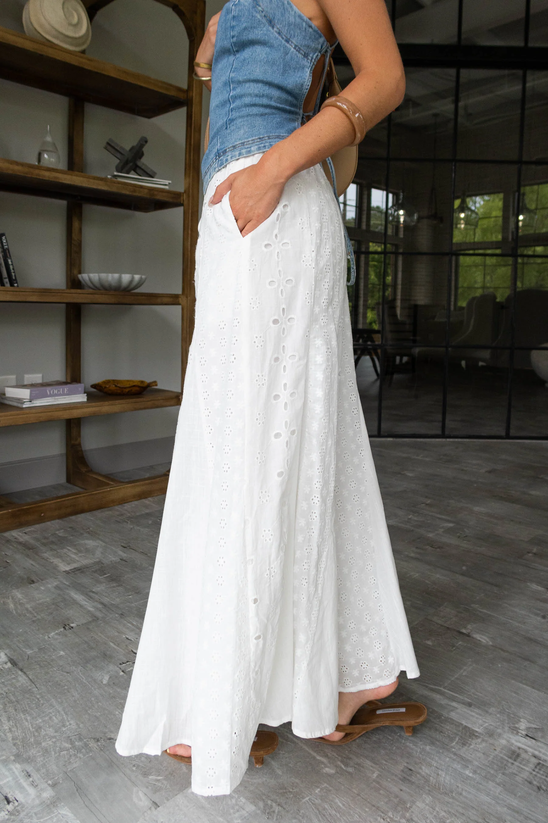 Saylor White Eyelet Wide Leg Pants - Image 3