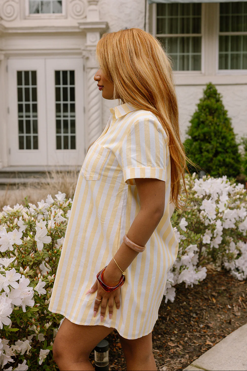 Saylor Yellow & White Stripe Mini Dress - Image 3