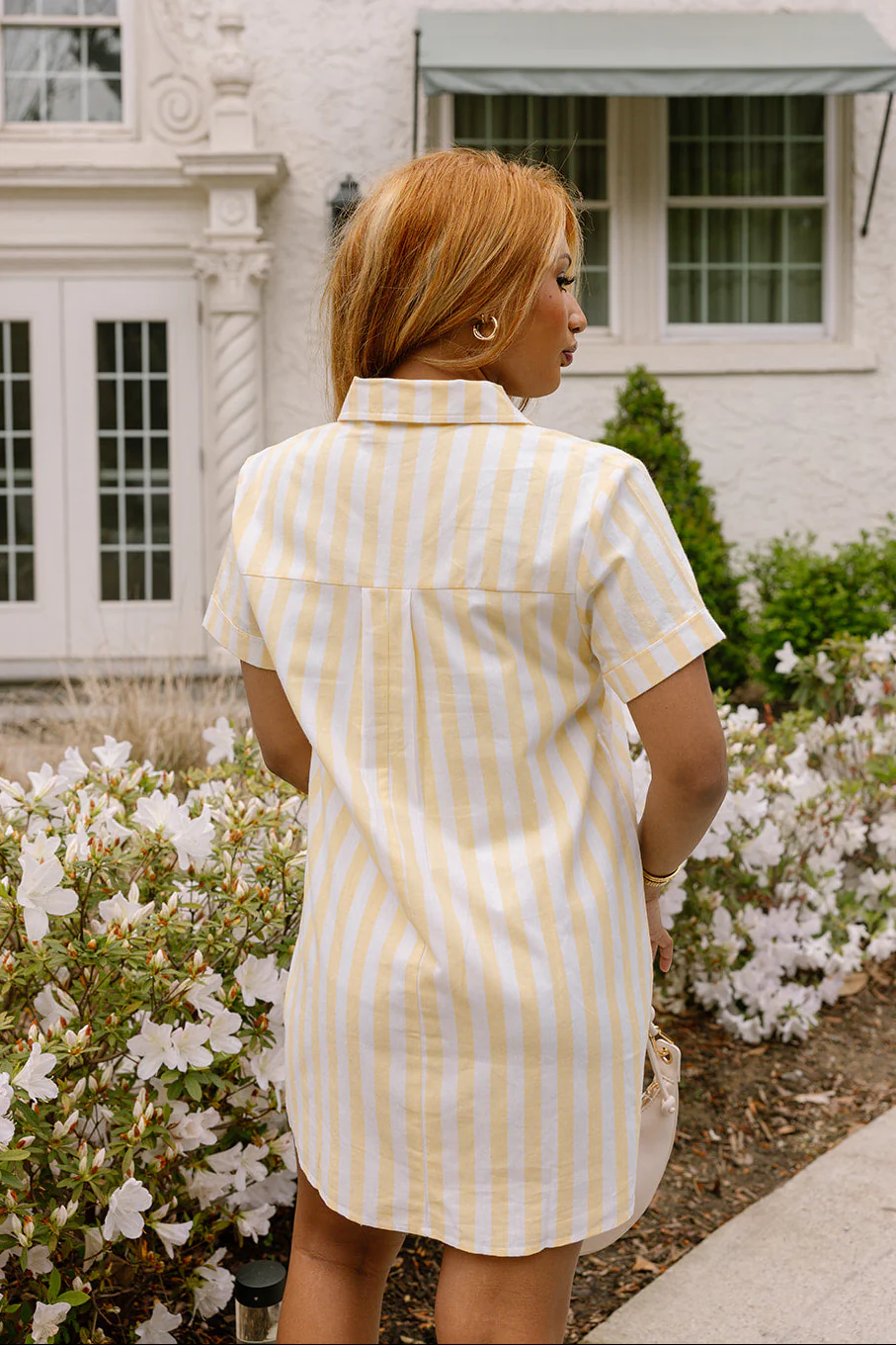 Saylor Yellow & White Stripe Mini Dress - Image 4