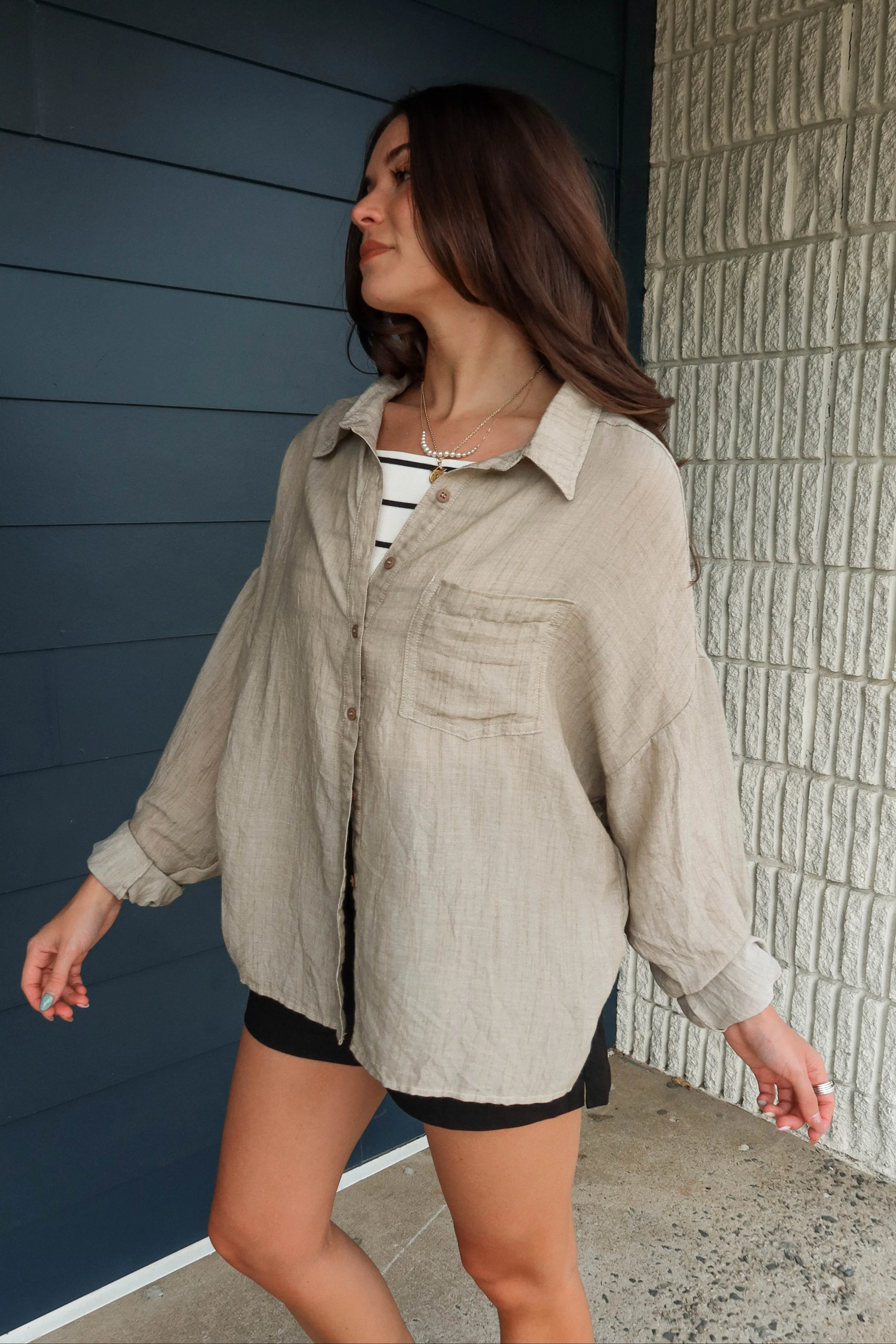 Scarlet Taupe Button-Up Long Sleeve Top - Image 2