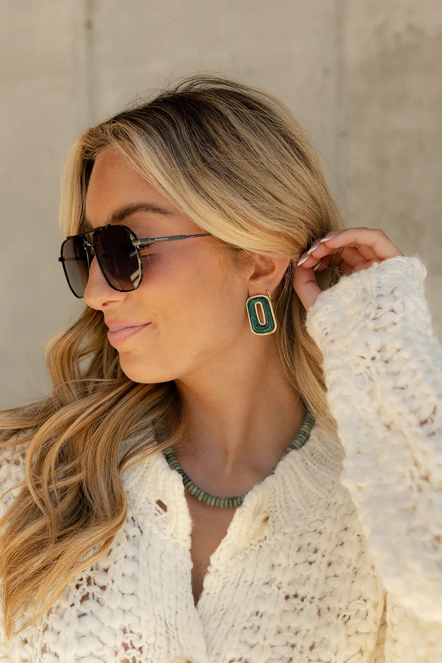 Scarlett Green Marble & Gold Rectangle Earring