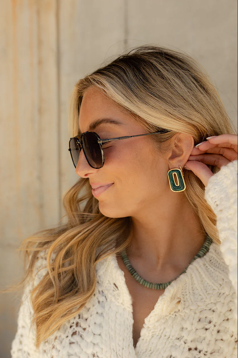 Scarlett Green Marble & Gold Rectangle Earring - Image 2