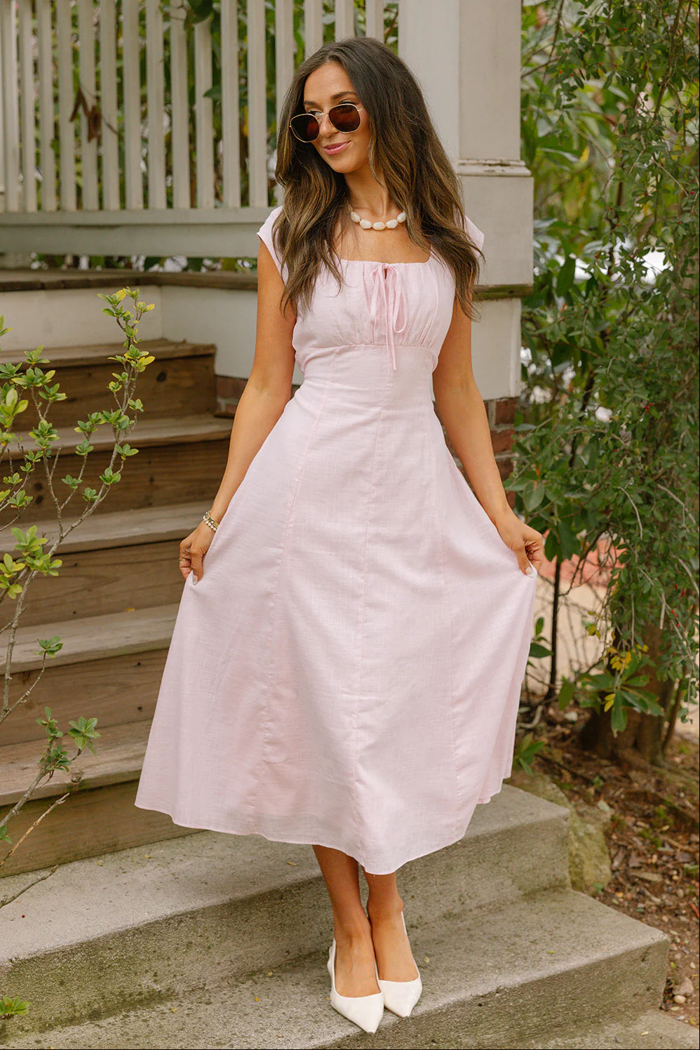 Scarlett Pink Linen Midi Dress