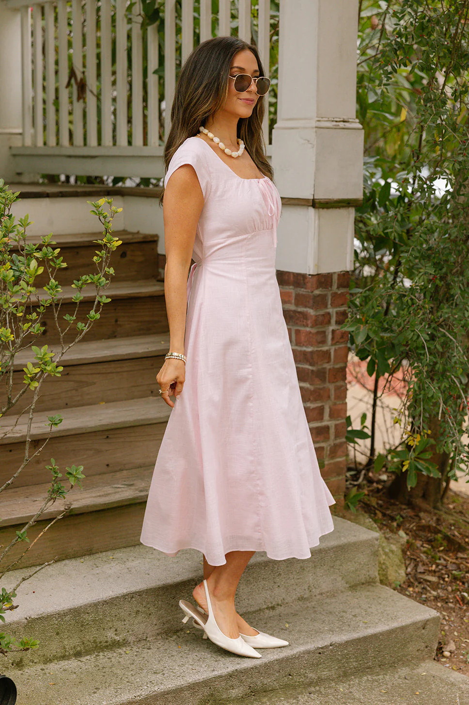 Scarlett Pink Linen Midi Dress - Image 2