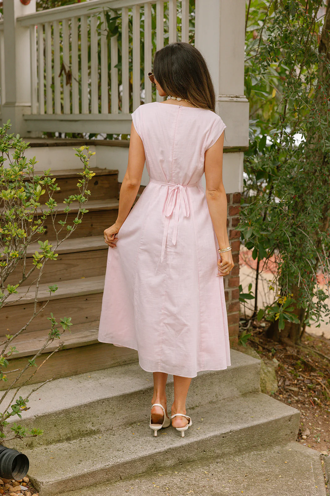 Scarlett Pink Linen Midi Dress - Image 5