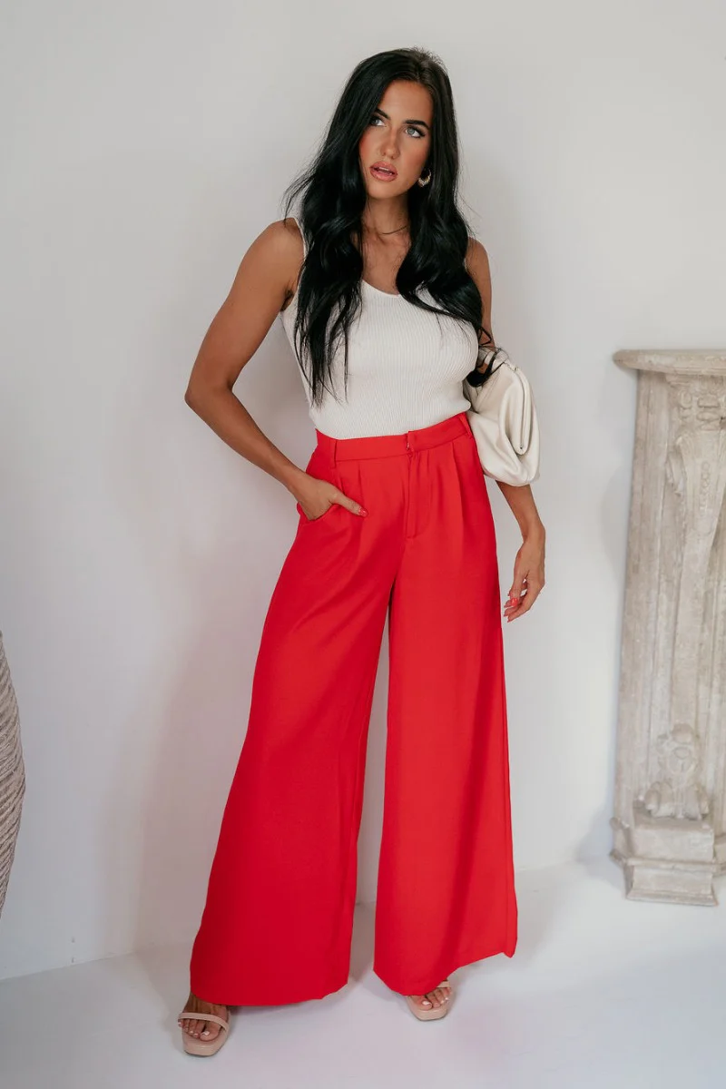 Scarlett Red Wide Leg Pants - Image 2
