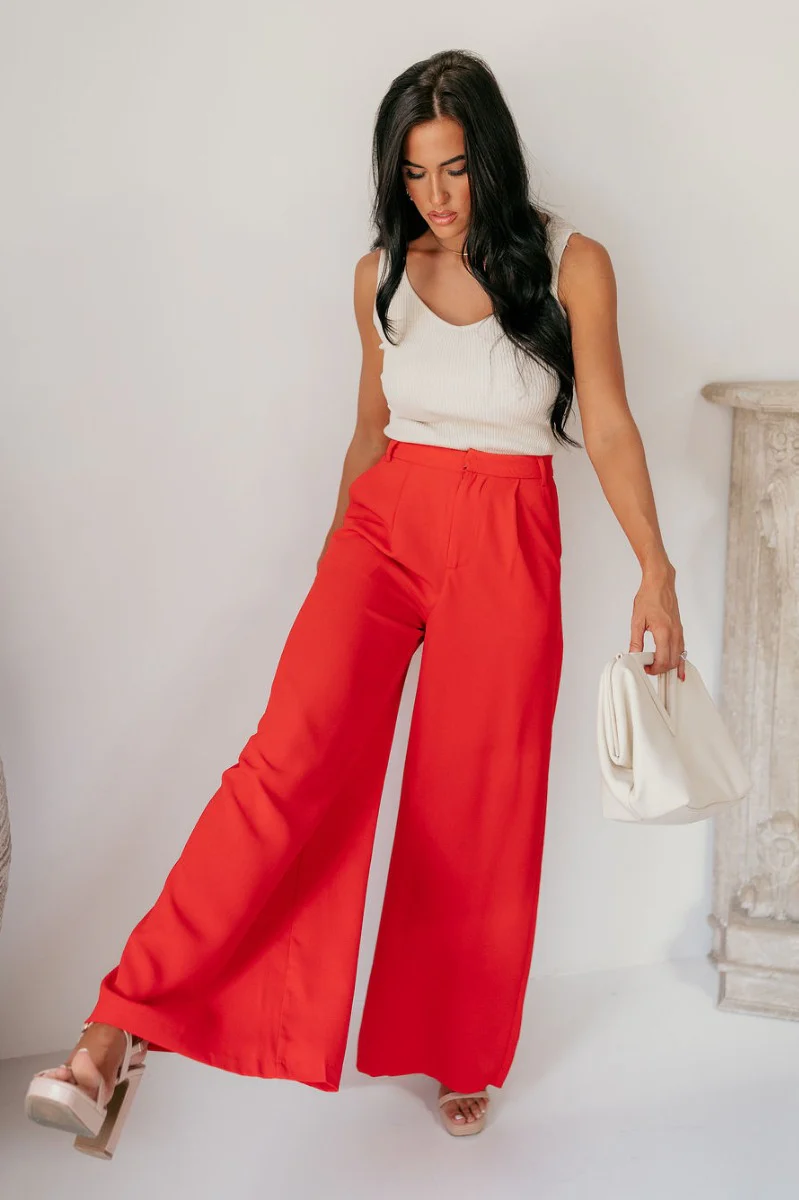 Scarlett Red Wide Leg Pants - Image 3