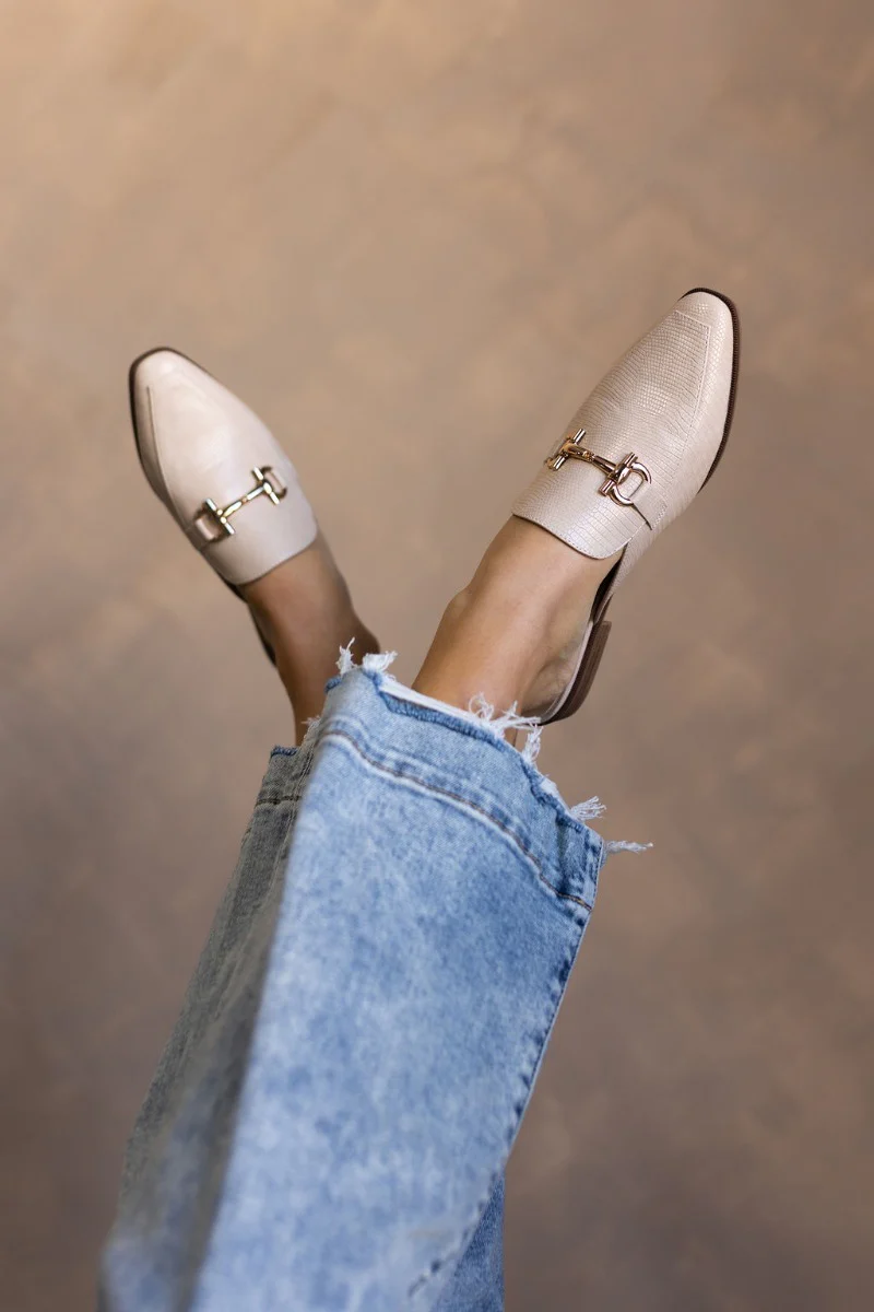 Dirty Laundry Score Lizard Cream Gold Buckle Mule