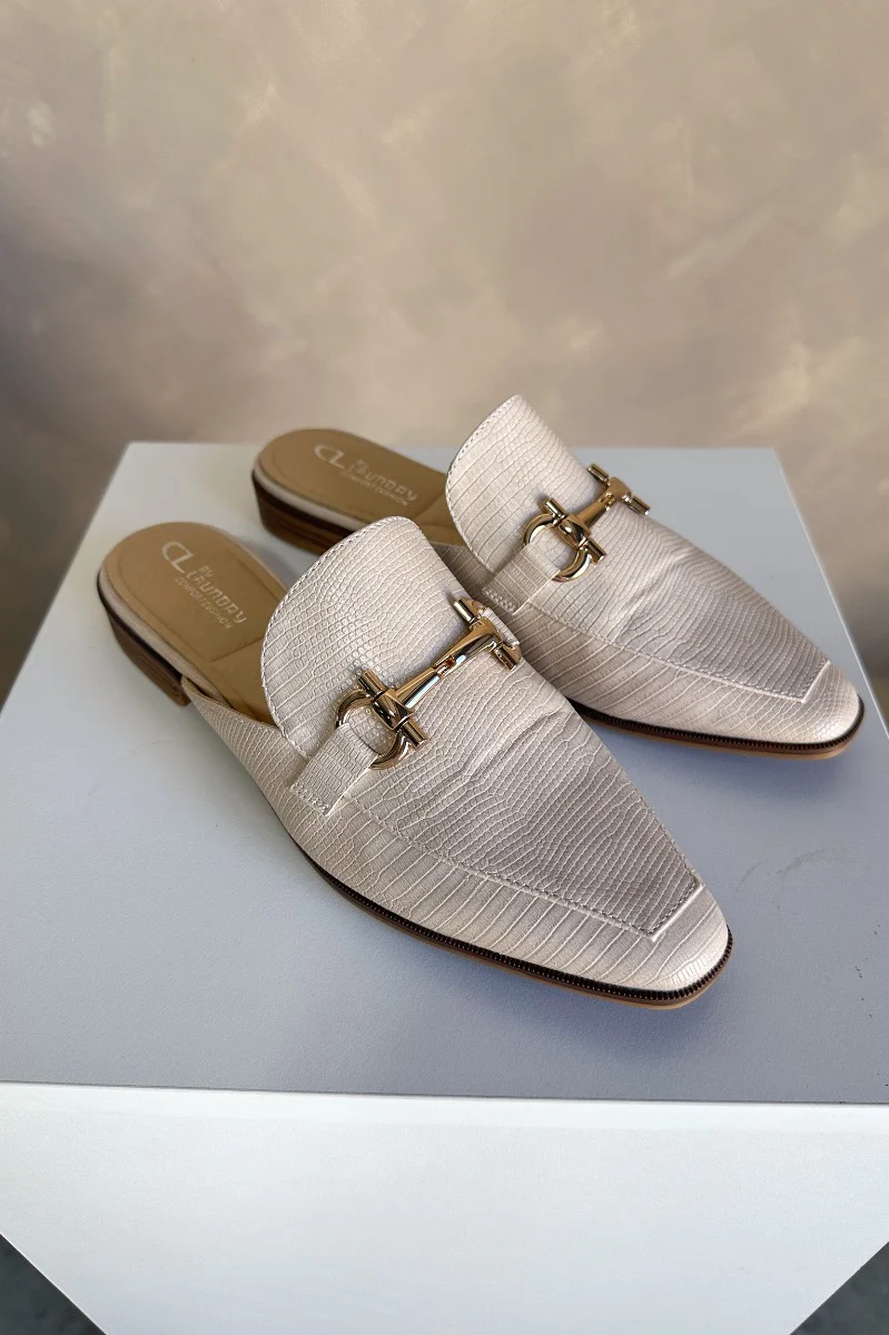 Dirty Laundry Score Lizard Cream Gold Buckle Mule - Image 3
