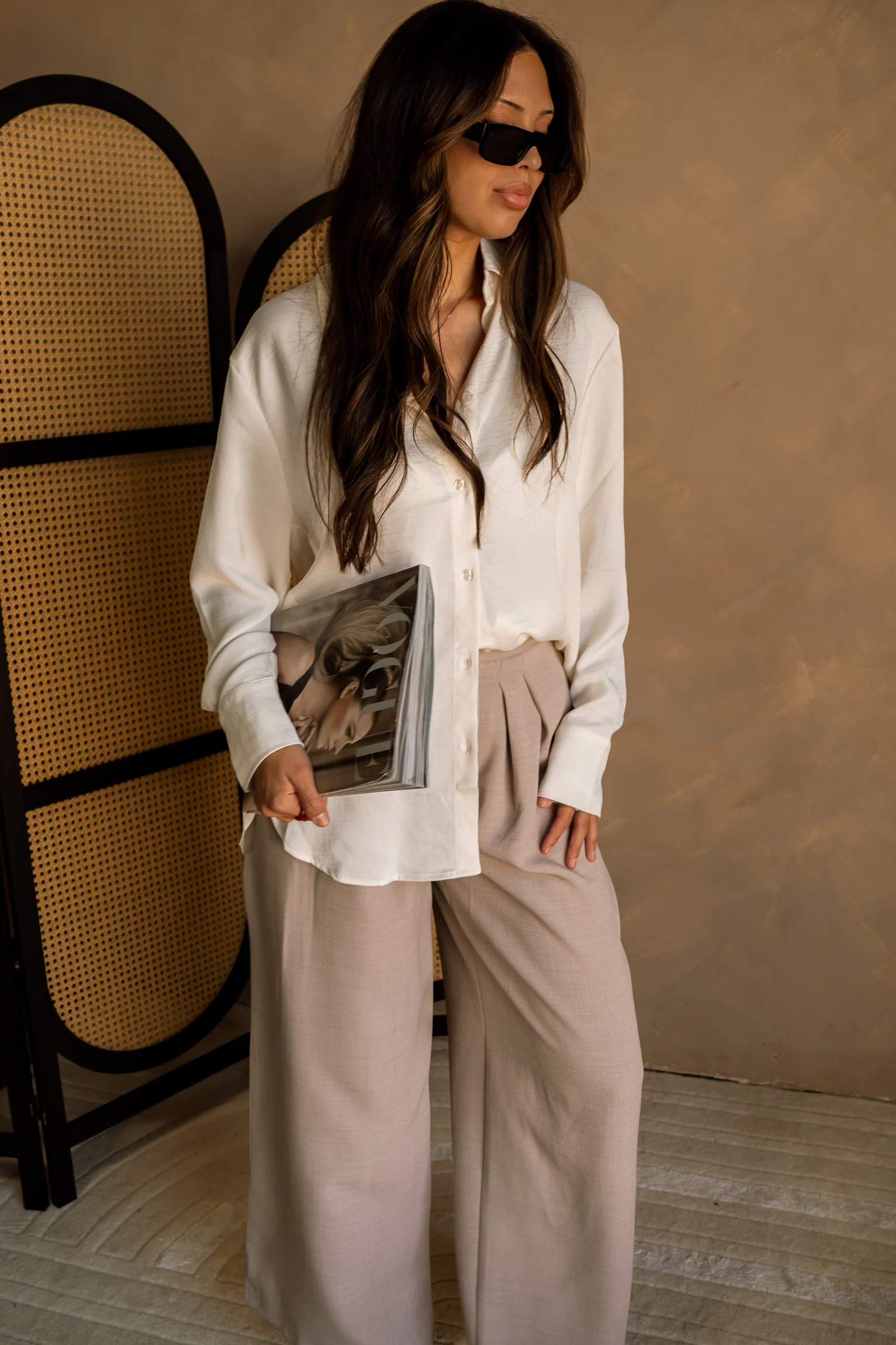 Sedona Cream Satin Button-Up Top