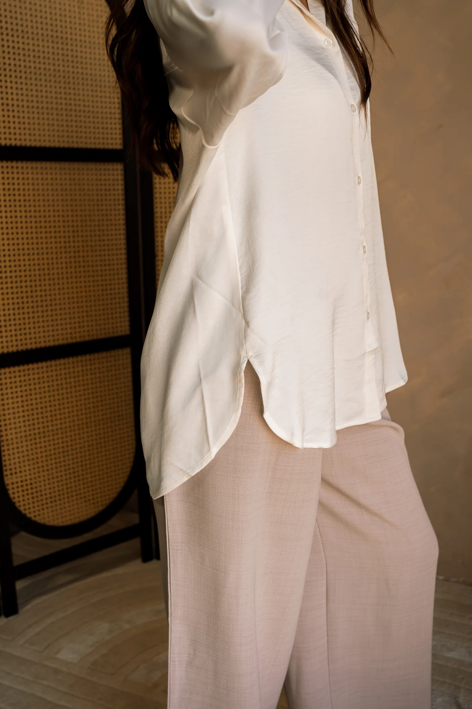 Sedona Cream Satin Button-Up Top - Image 3