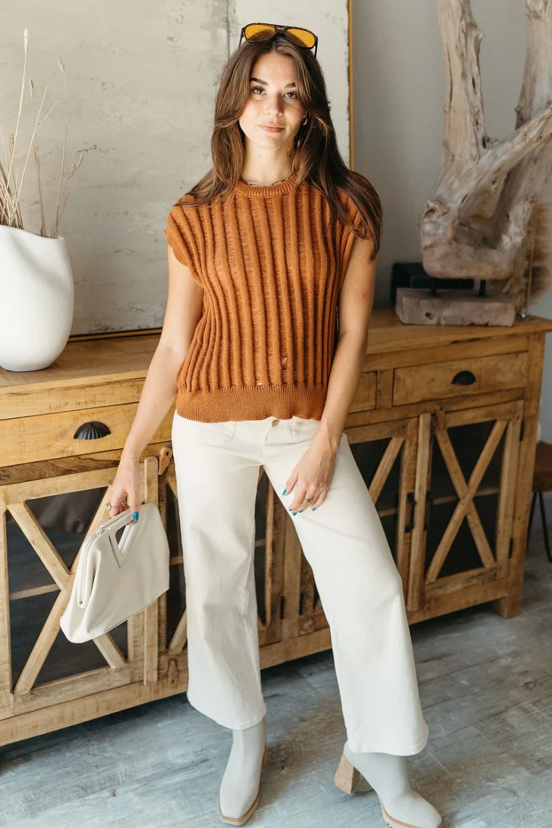 Sedona Rust Ribbed Sweater Vest