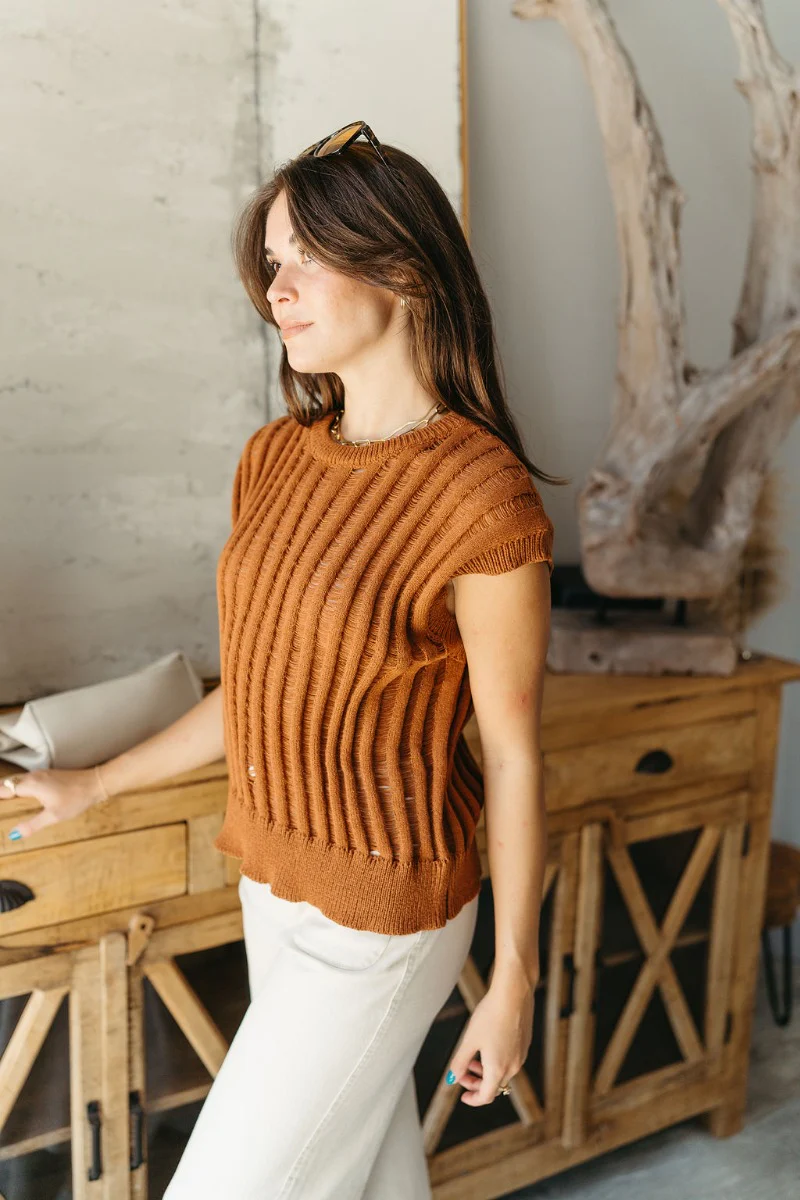 Sedona Rust Ribbed Sweater Vest - Image 4