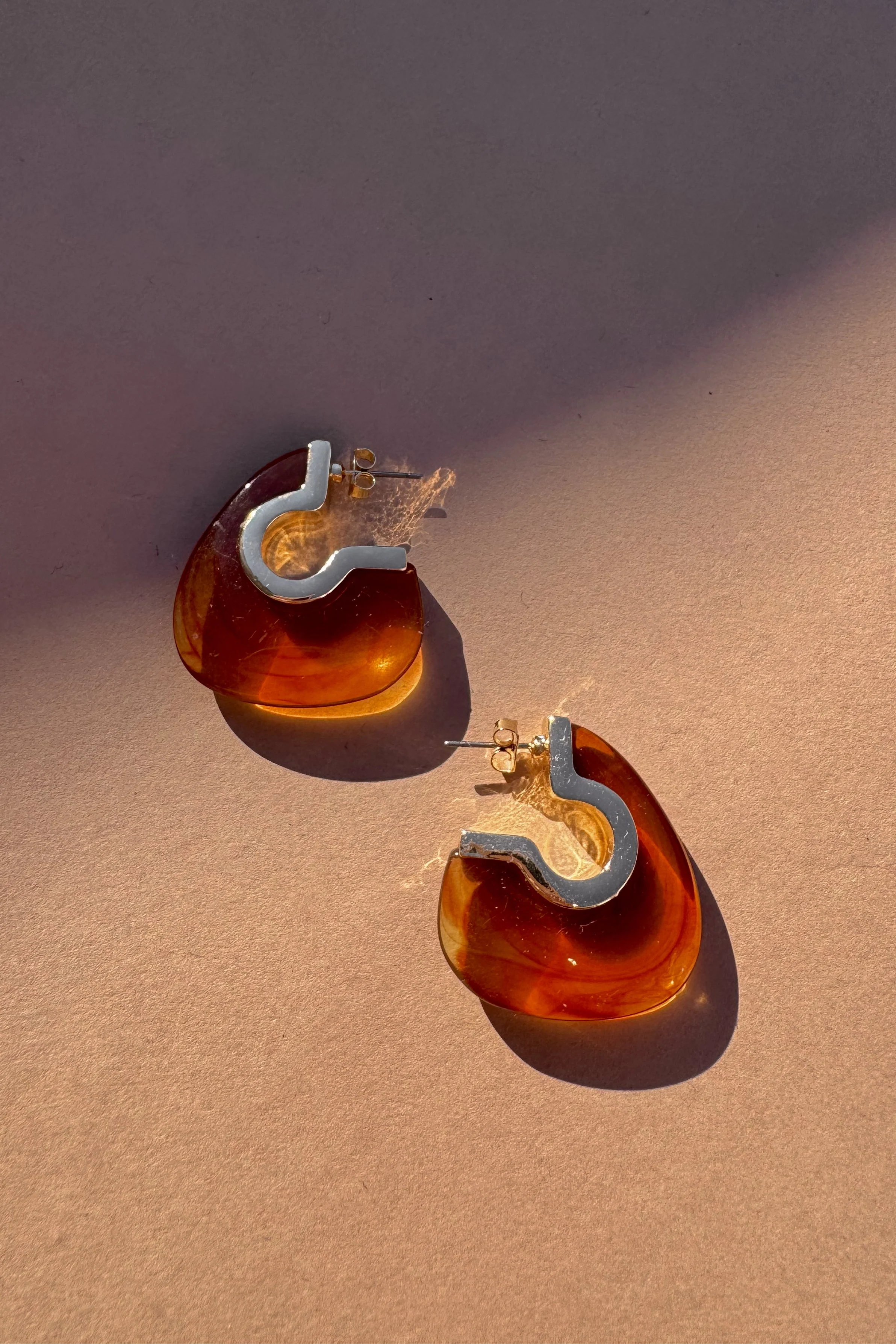 Selah Brown Stone & Gold Hoop Earring
