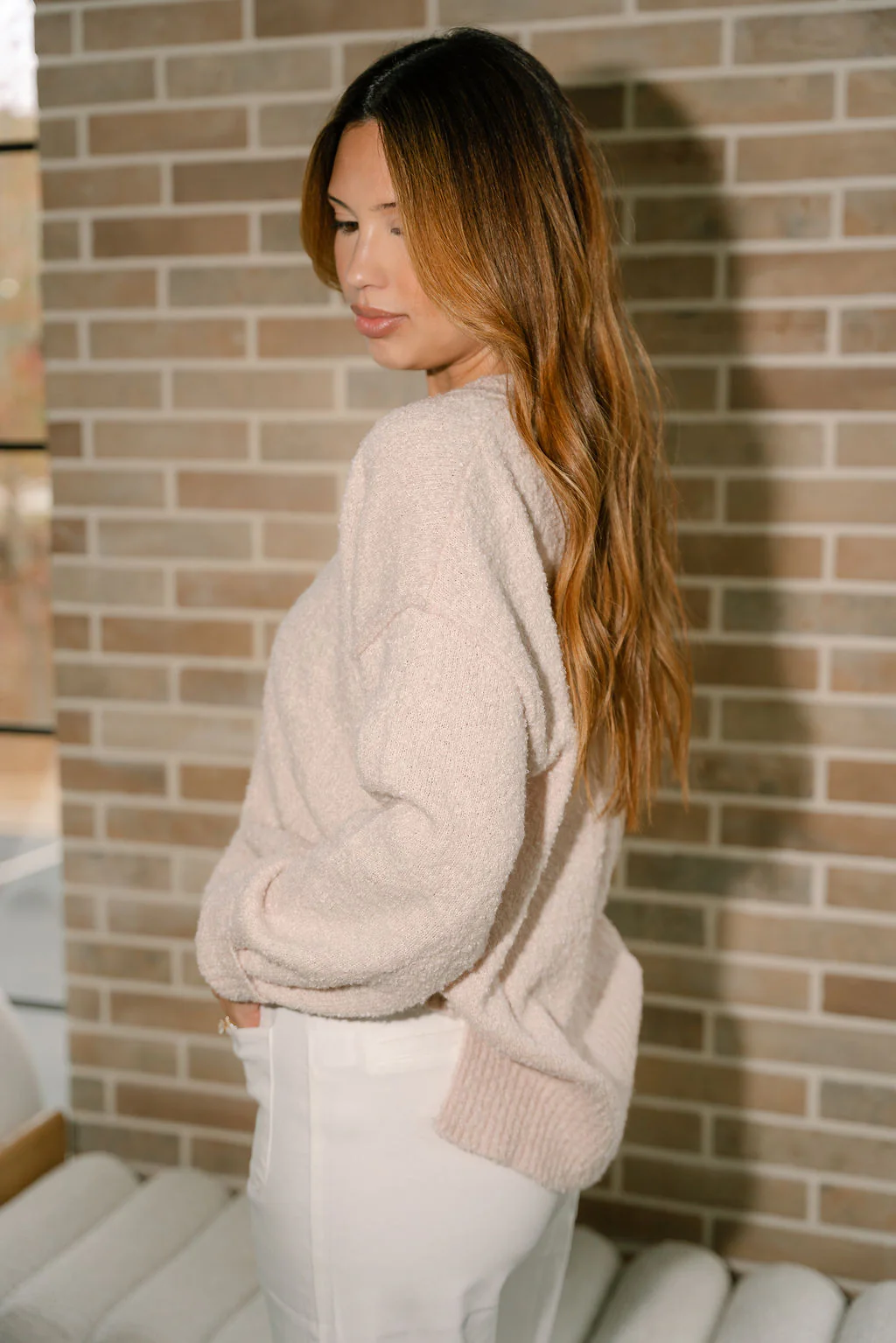Selah Cream Knit V-Neckline Sweater - Image 3