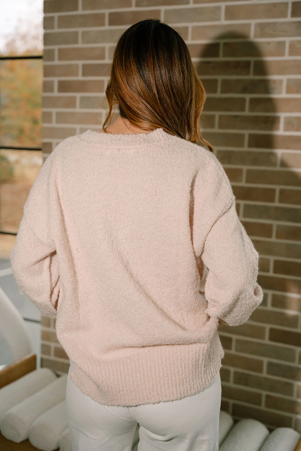 Selah Cream Knit V-Neckline Sweater - Image 4