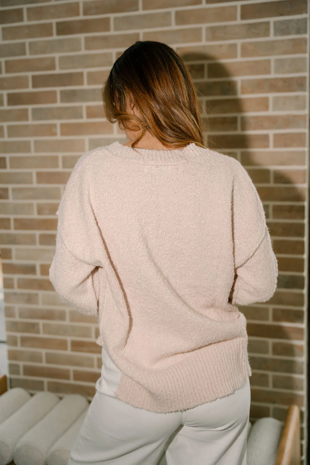 Selah Cream Knit V-Neckline Sweater - Image 7