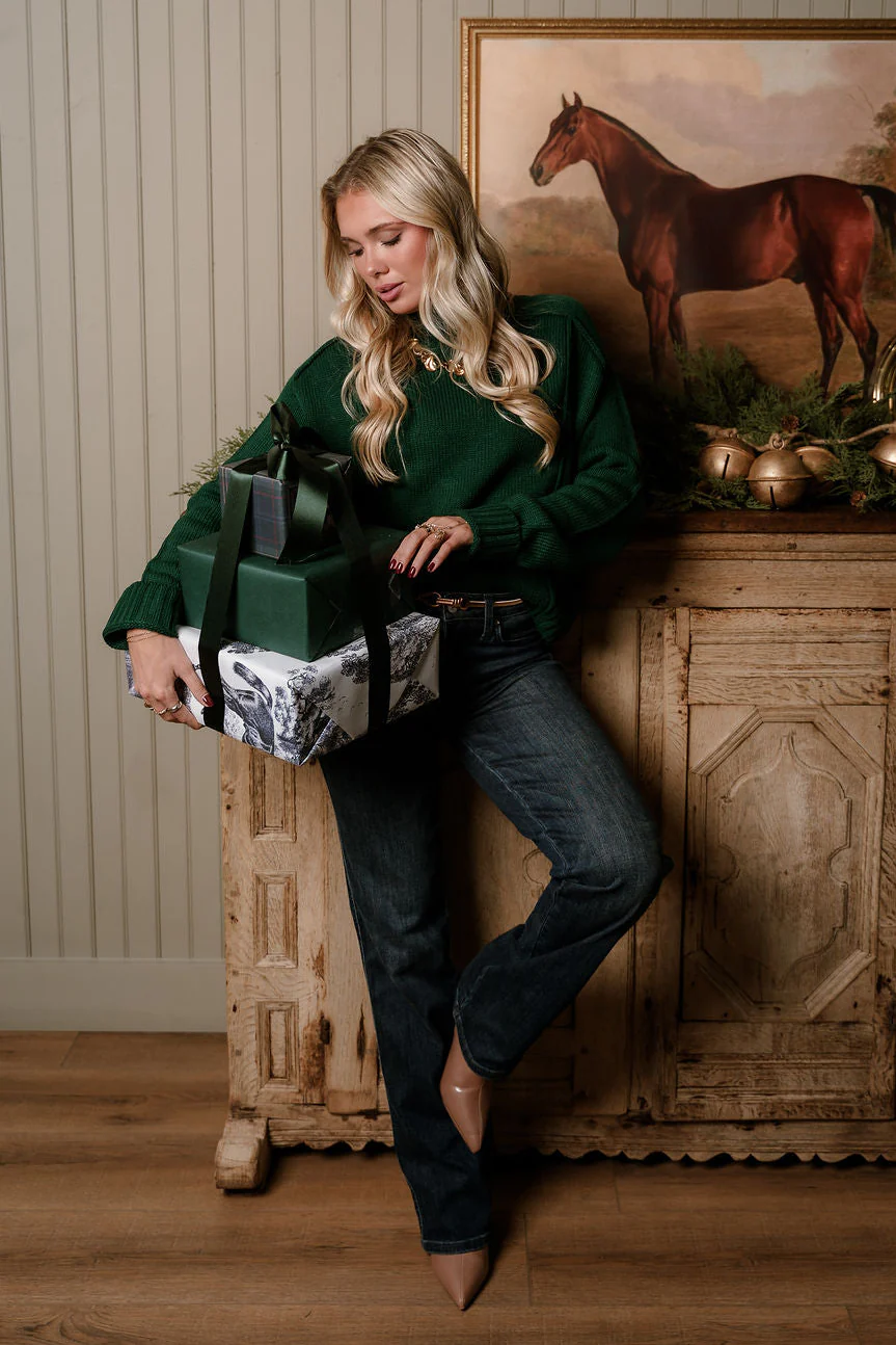 Selah Dark Green Mock Neck Knit Sweater