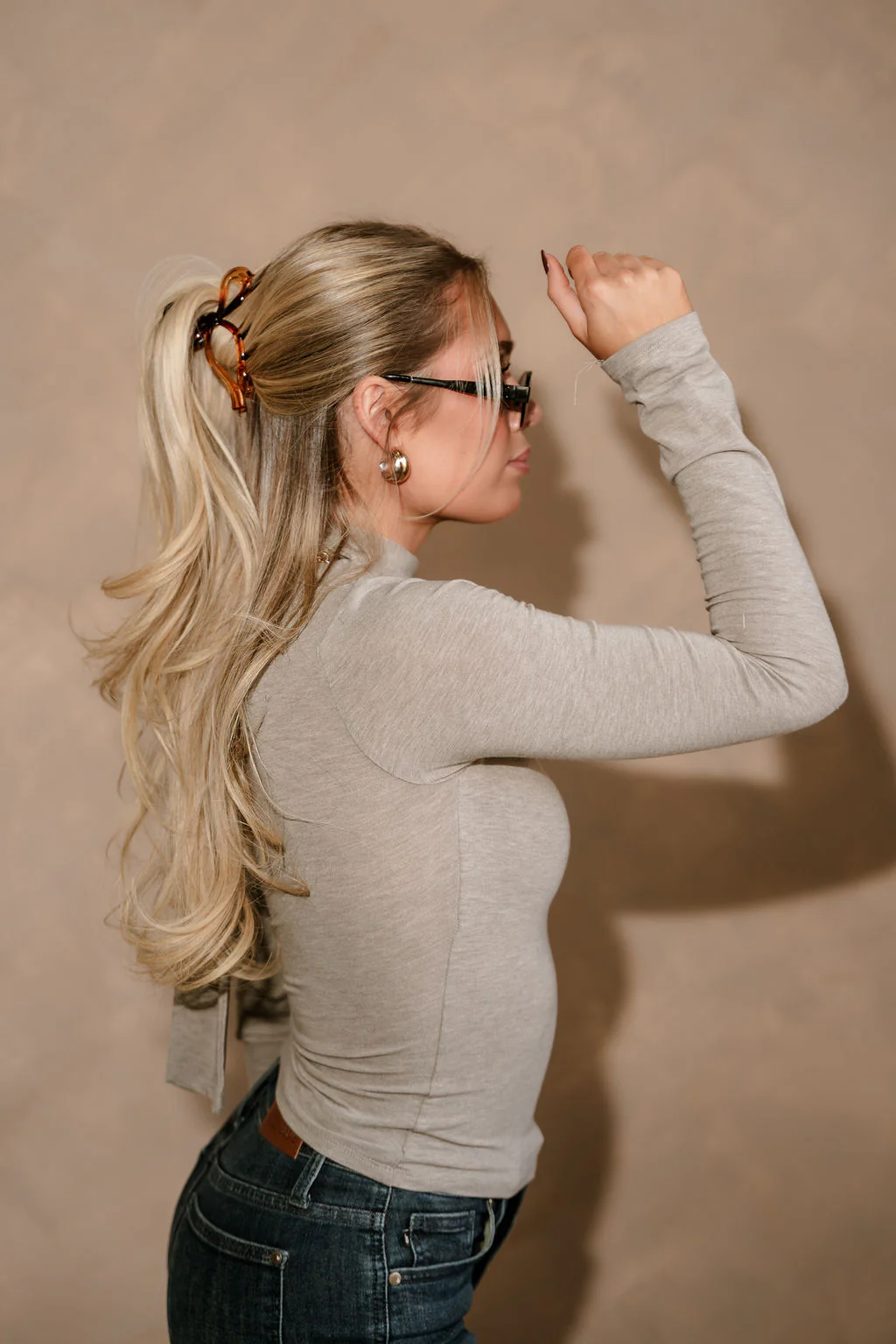Selah Heather Grey One Shoulder Tie Top - Image 4