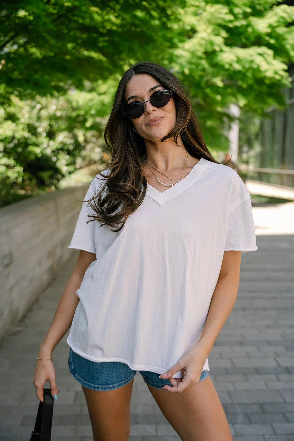 Selah White V-Neckline Short Sleeve Top