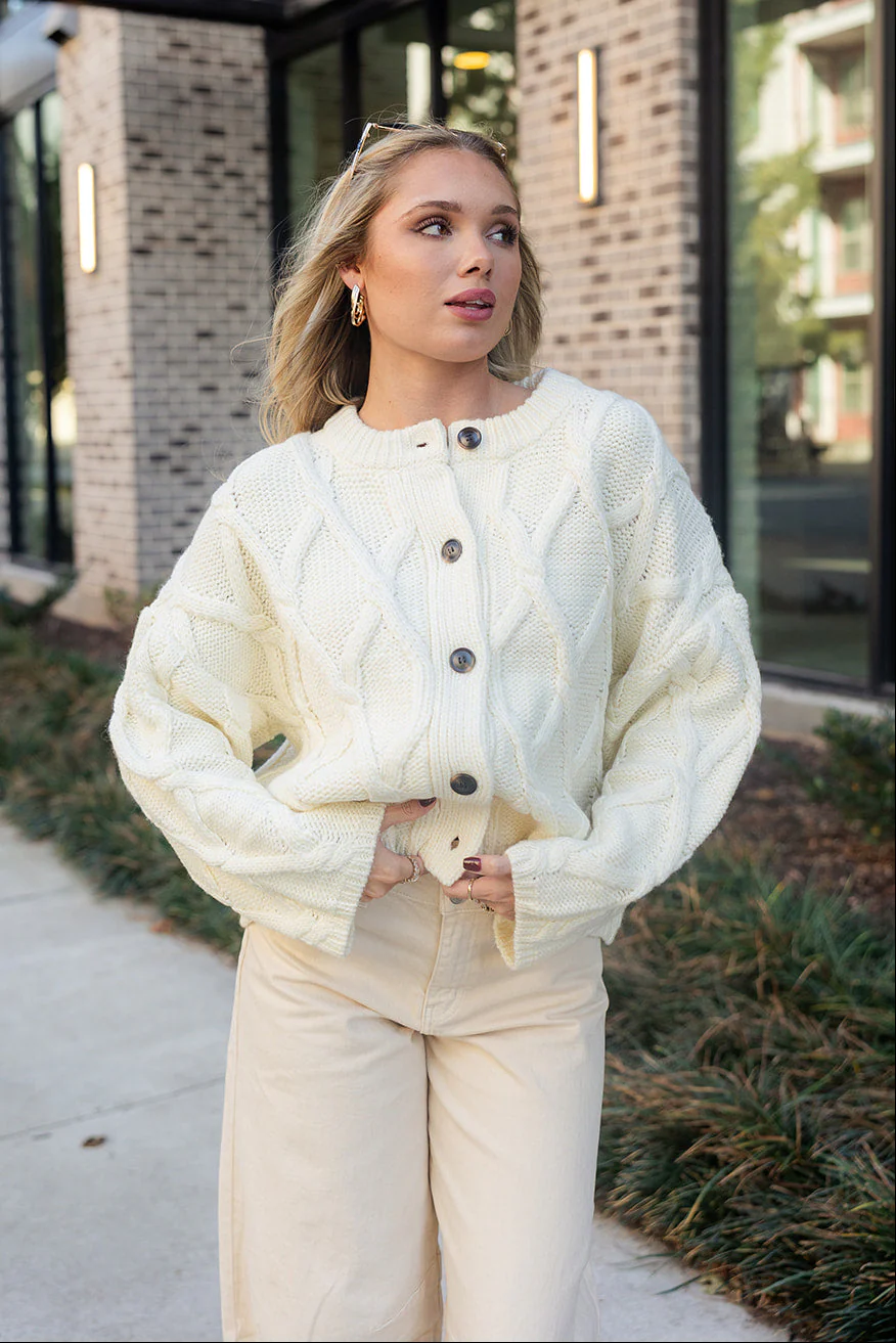 Selena Cream Knit Button-Up Cardigan