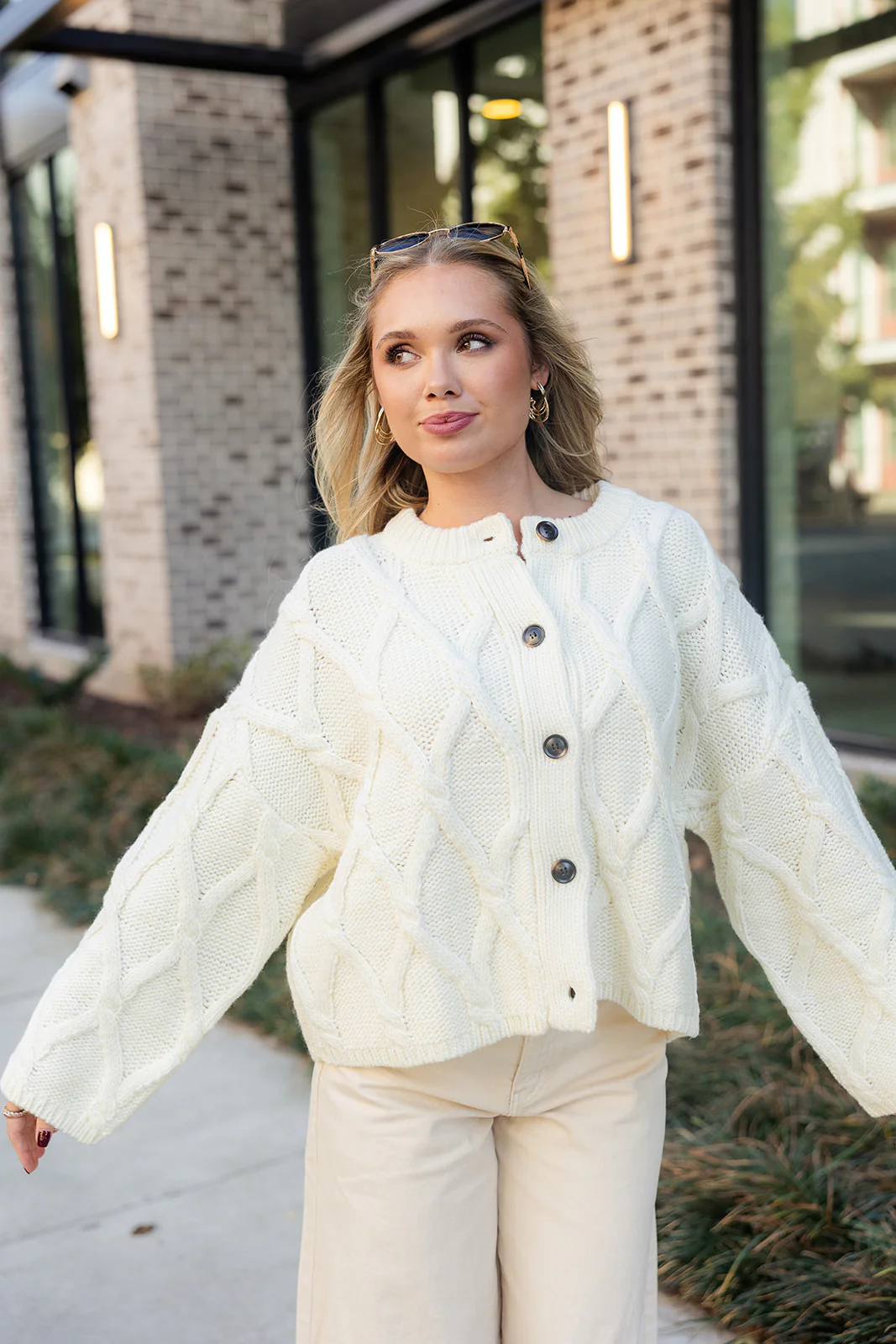 Selena Cream Knit Button-Up Cardigan - Image 2