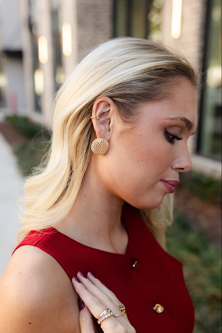 Selena Gold Speckled Round Stud Earrings - Image 2