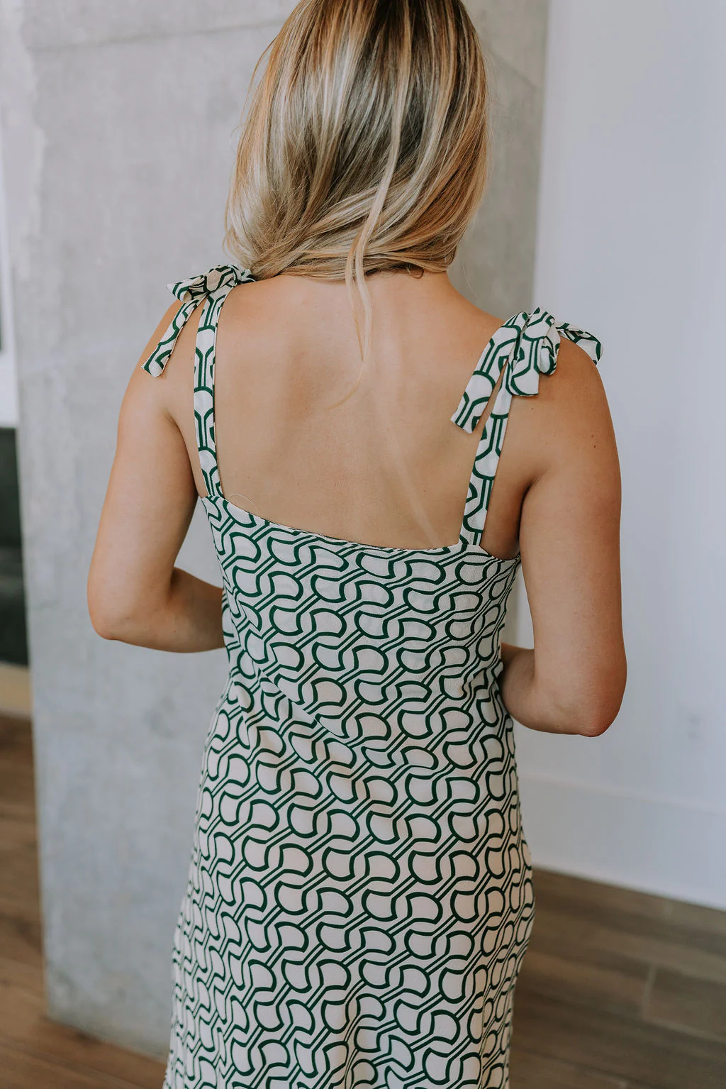 Selena Green & Cream Tie Straps Midi Dress - Image 5